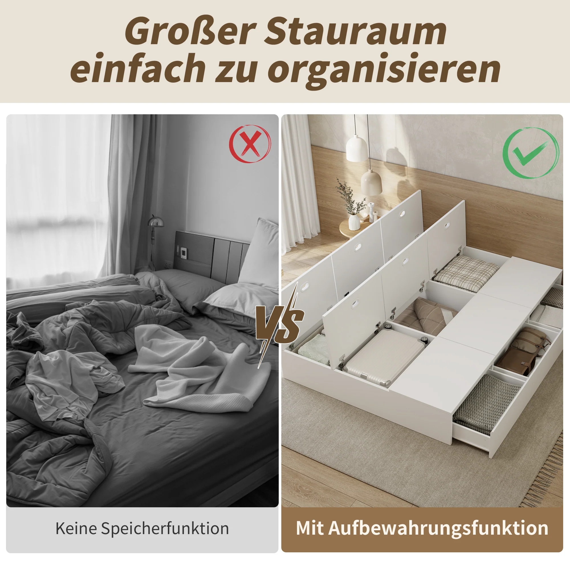 Solid Wood Storage Bed 140x200cm Pallet Drawers - White - Image 6