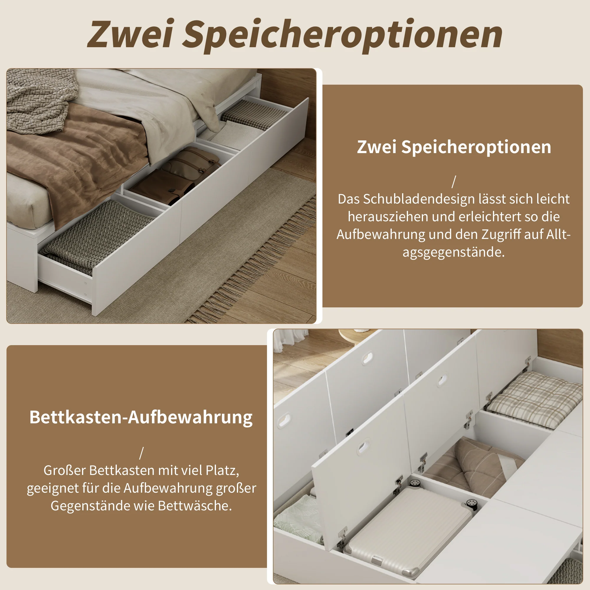 Solid Wood Storage Bed 140x200cm Pallet Drawers - White - Image 7