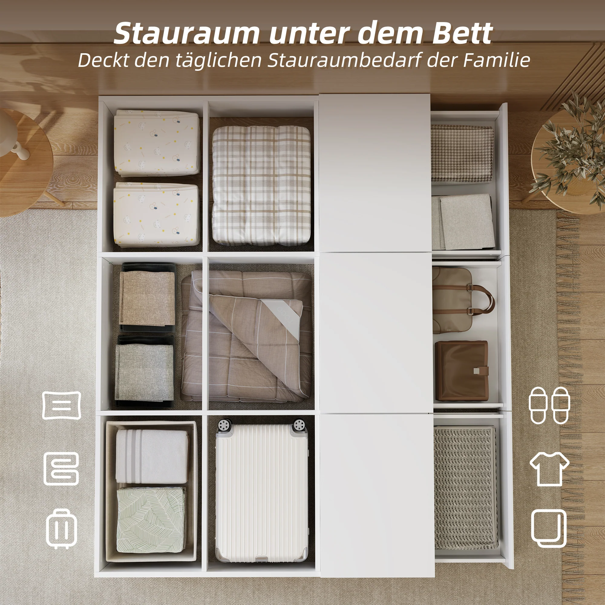 Solid Wood Storage Bed 140x200cm Pallet Drawers - White - Image 9