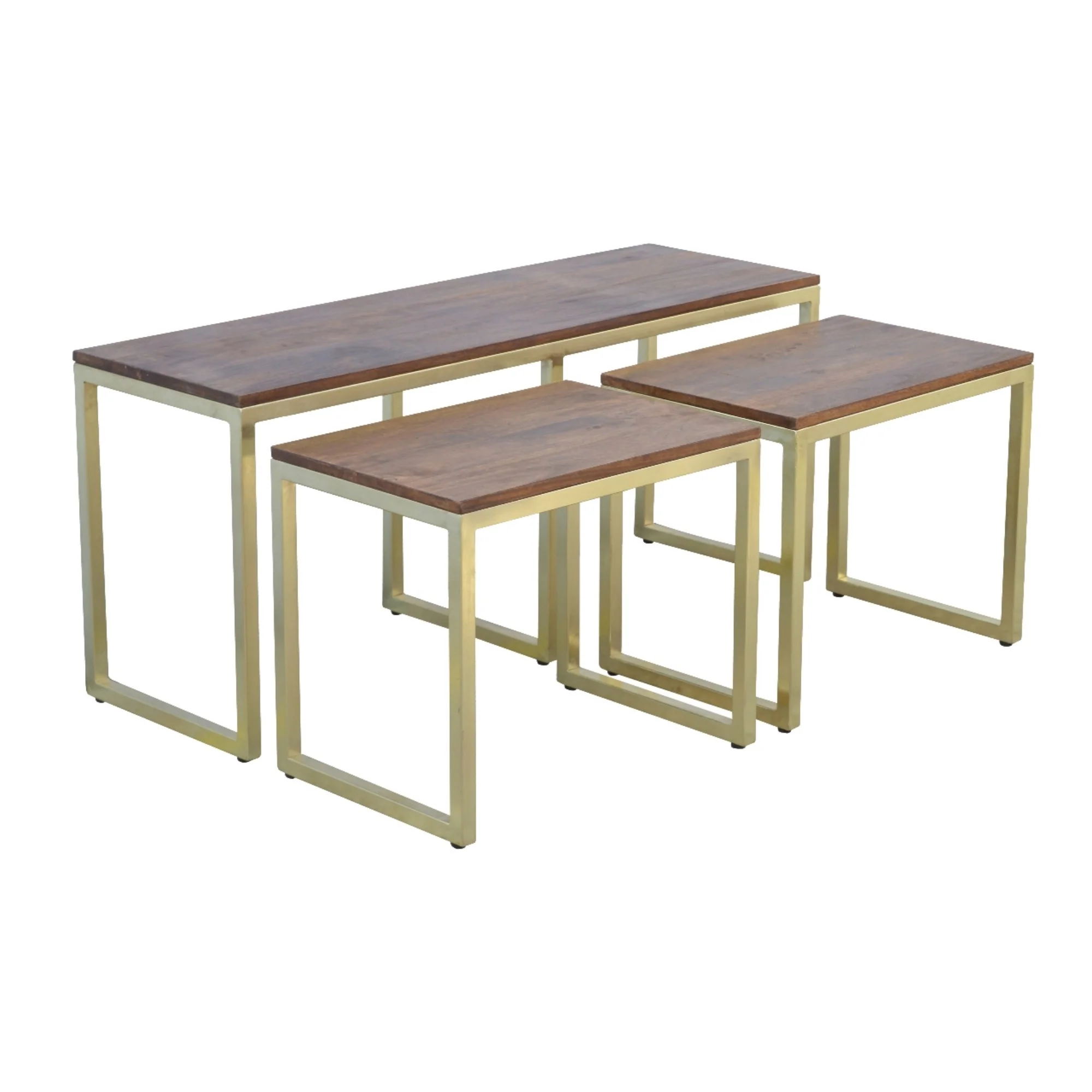Solid Wood Table Set of 3, Metal Chunky Gold, Solid Wood - Image 3