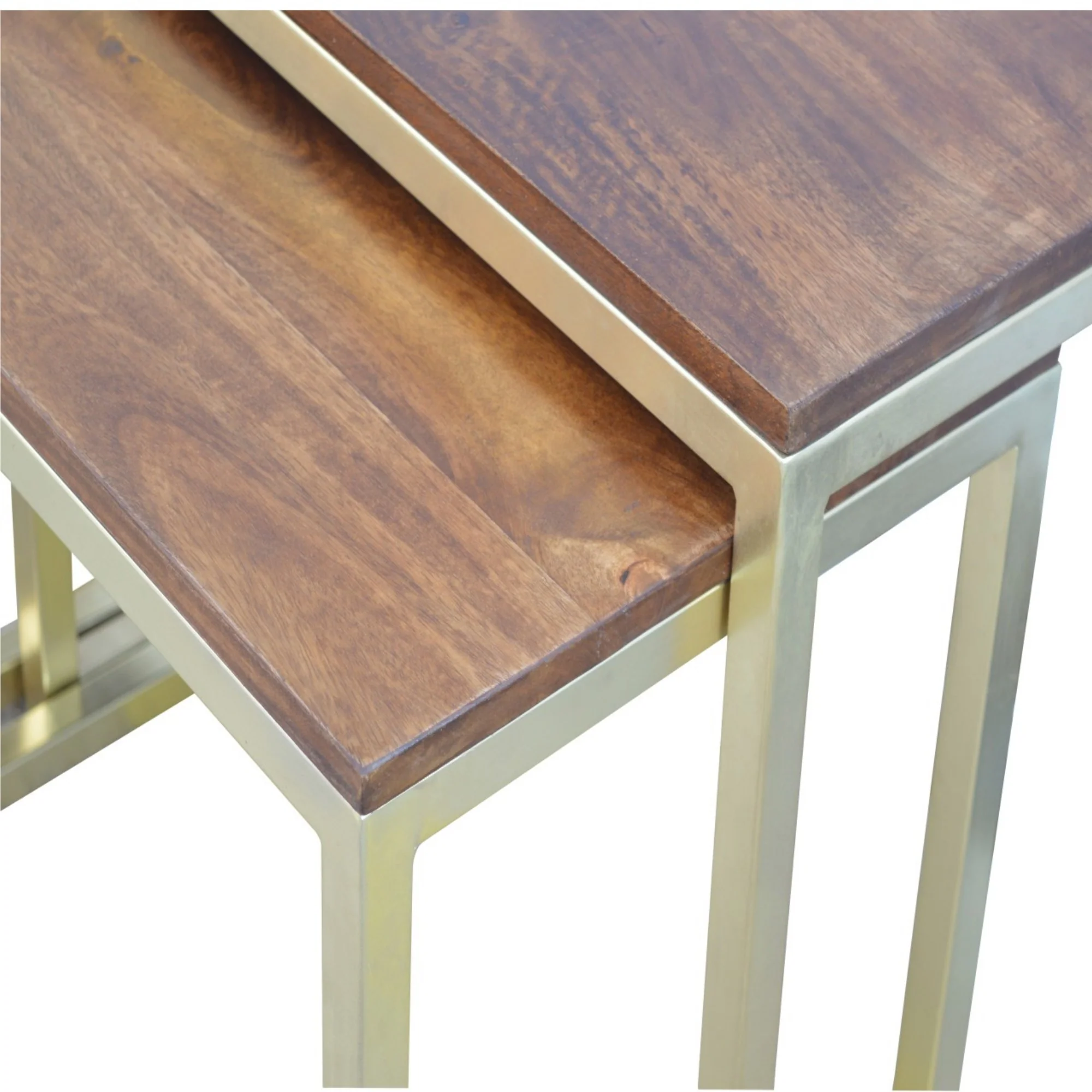 Solid Wood Table Set of 3, Metal Chunky Gold, Solid Wood - Image 4