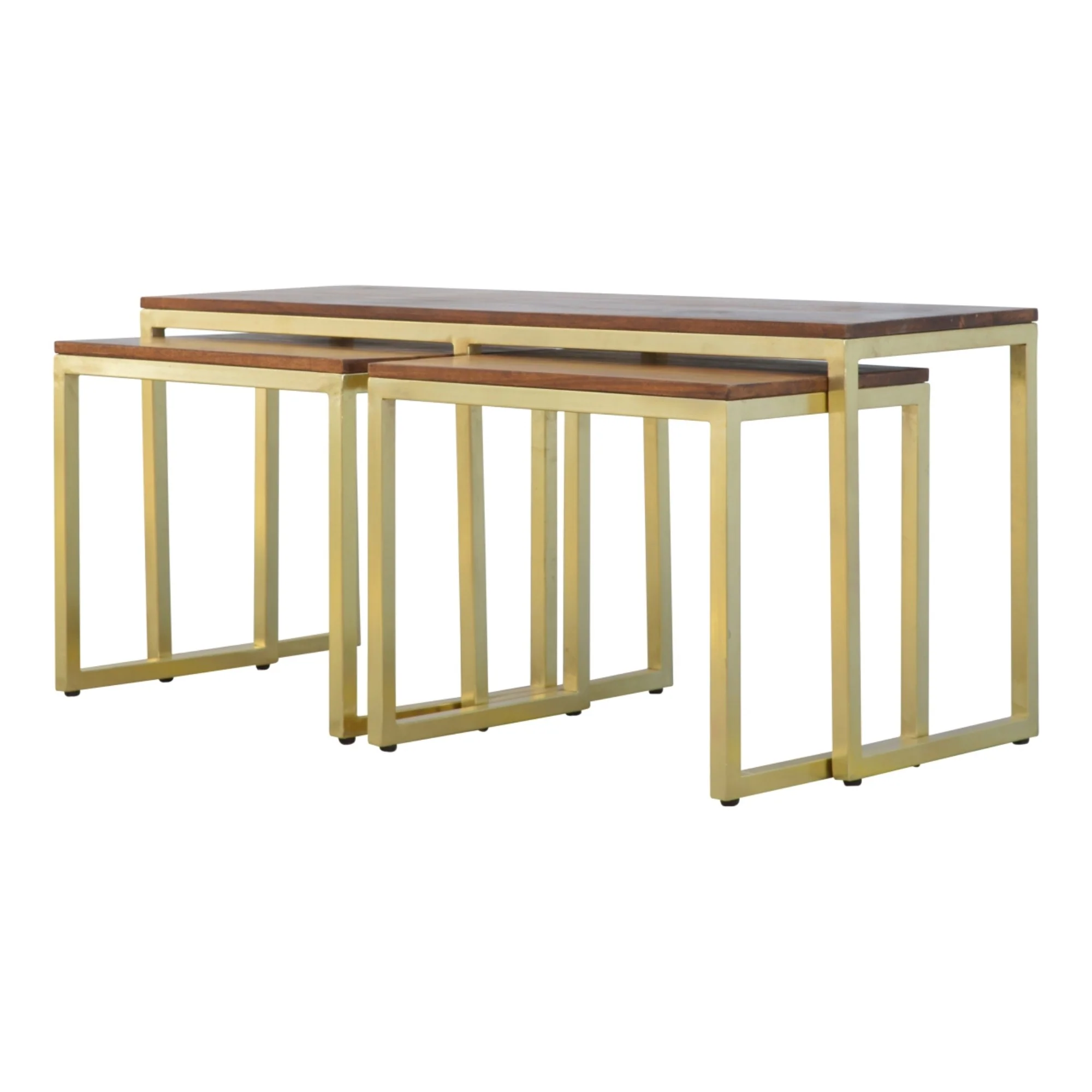 Solid Wood Table Set of 3, Metal Chunky Gold, Solid Wood - Image 6