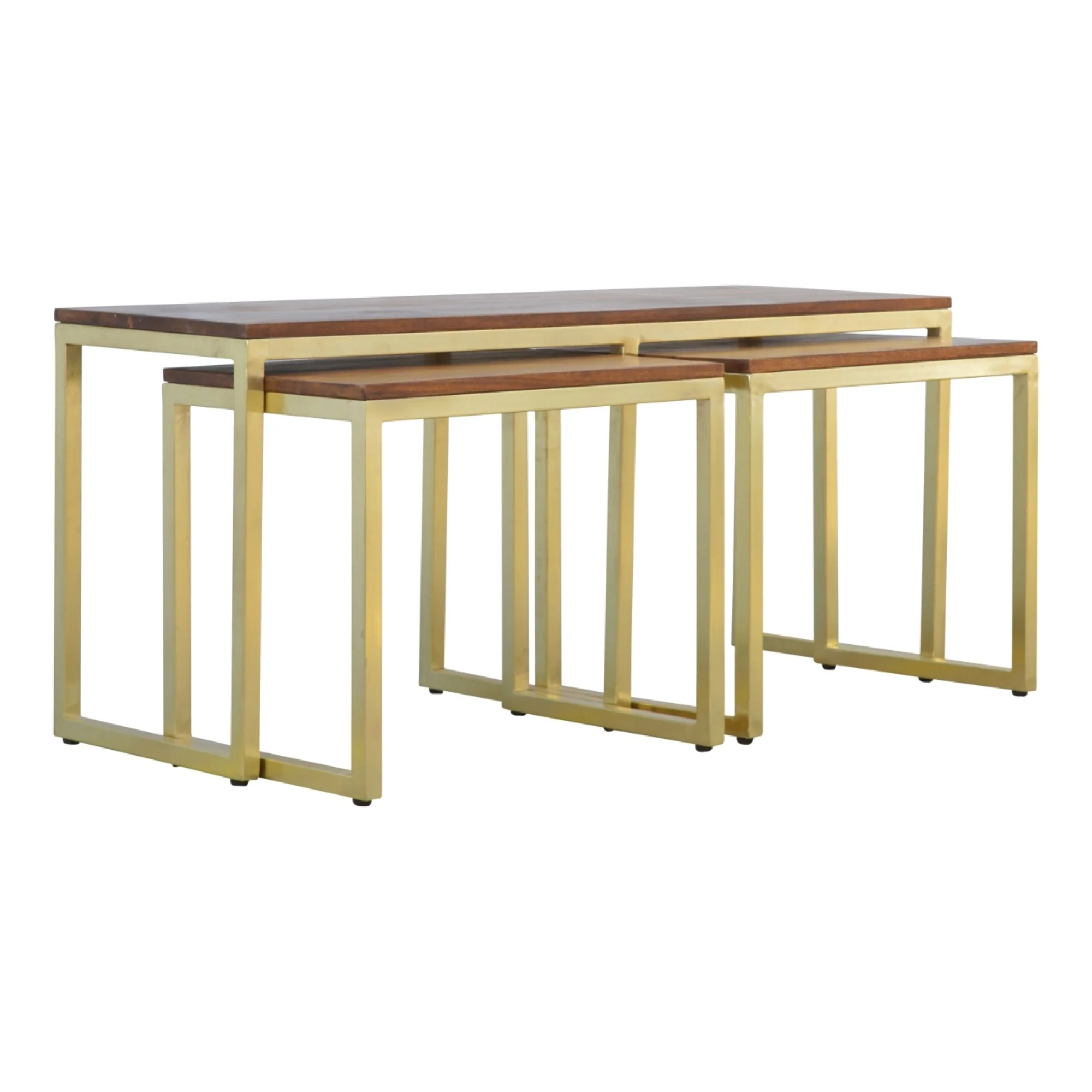 Solid Wood Table Set of 3, Metal Chunky Gold, Solid Wood - Image 7