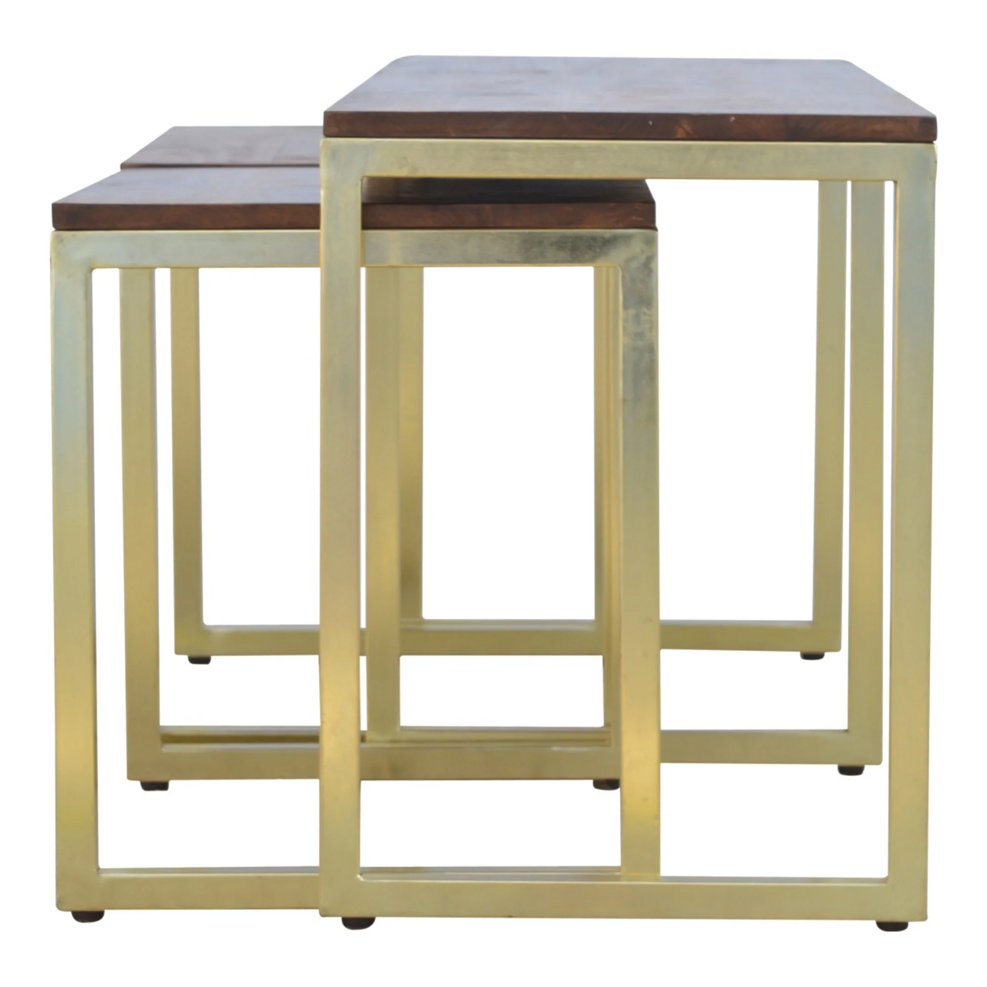 Solid Wood Table Set of 3, Metal Chunky Gold, Solid Wood - Image 8