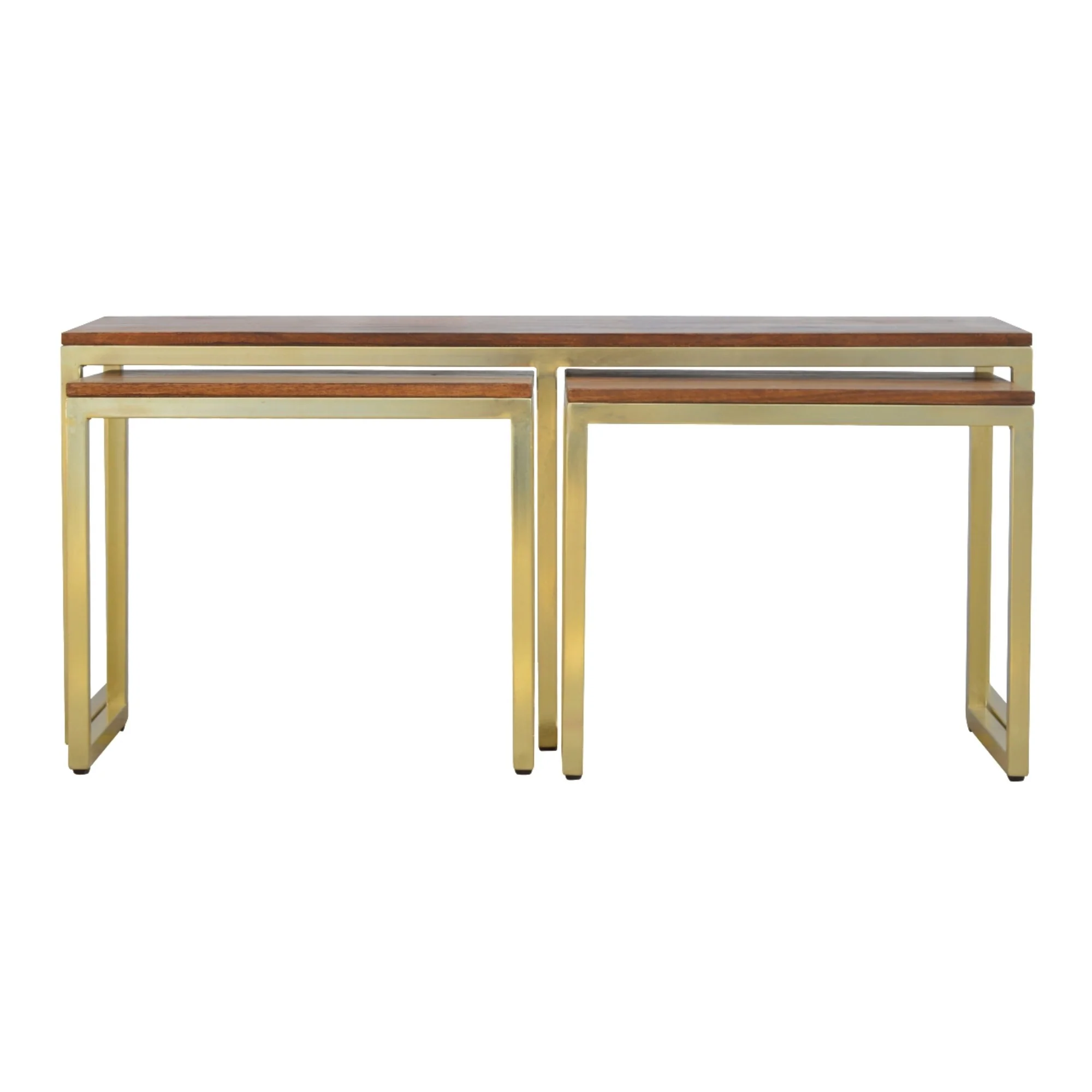 Solid Wood Table Set of 3, Metal Chunky Gold, Solid Wood - Image 9