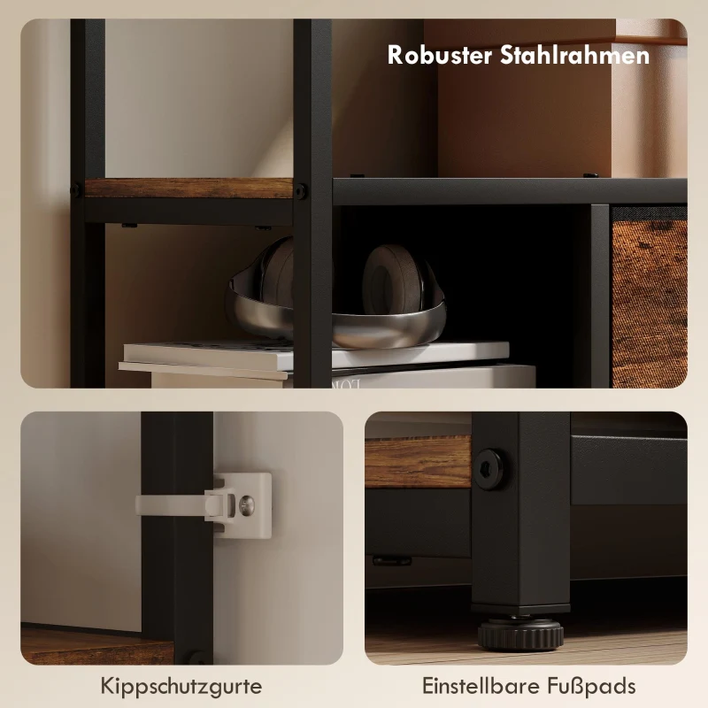 Storage Shelf 9 Open Compartments 2 Drawers Steel Frame - Brown/Black - Image 6