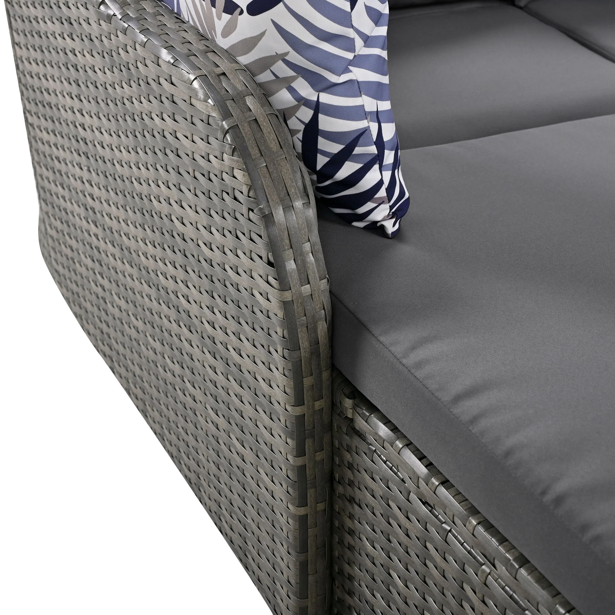Sun Island Garden Lounge Set, PE Rattan Double Lounge Adjustable Canopy with 4 Cushions, Grey - Image 9