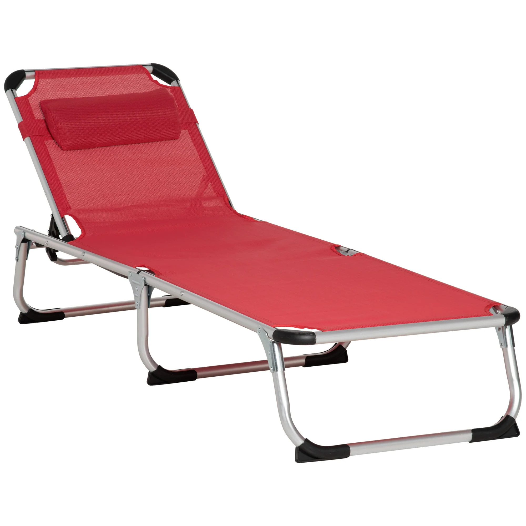 Sun Lounger, 5-Position Adjustable Foldable Ergonomic, Red Mesh Fabric - Image 2
