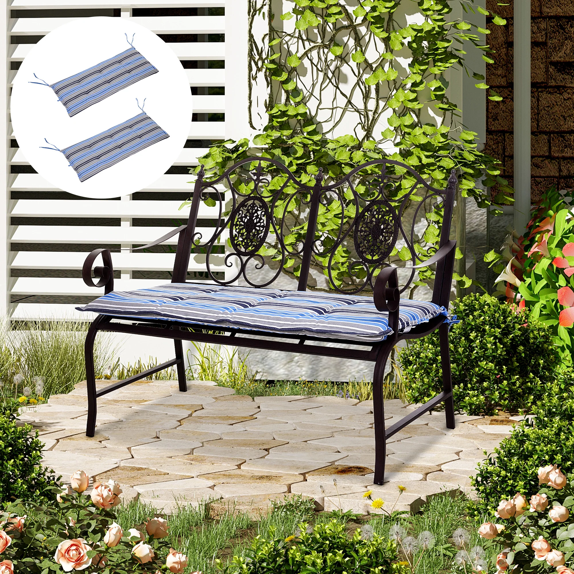 Swing Chair Cushion Set of 2, Polyester, Blue Stripes - Image 2