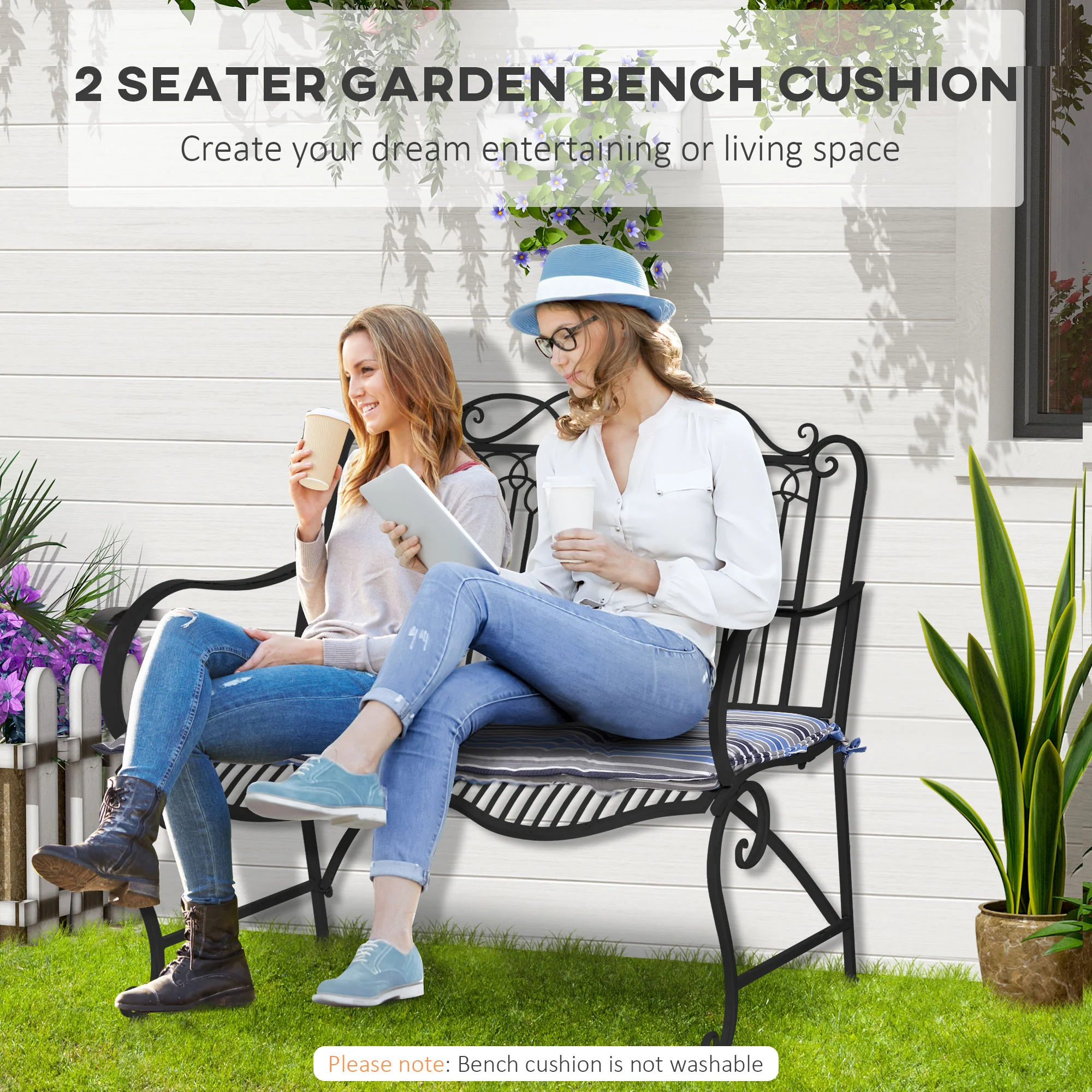 Swing Chair Cushion Set of 2, Polyester, Blue Stripes - Image 4