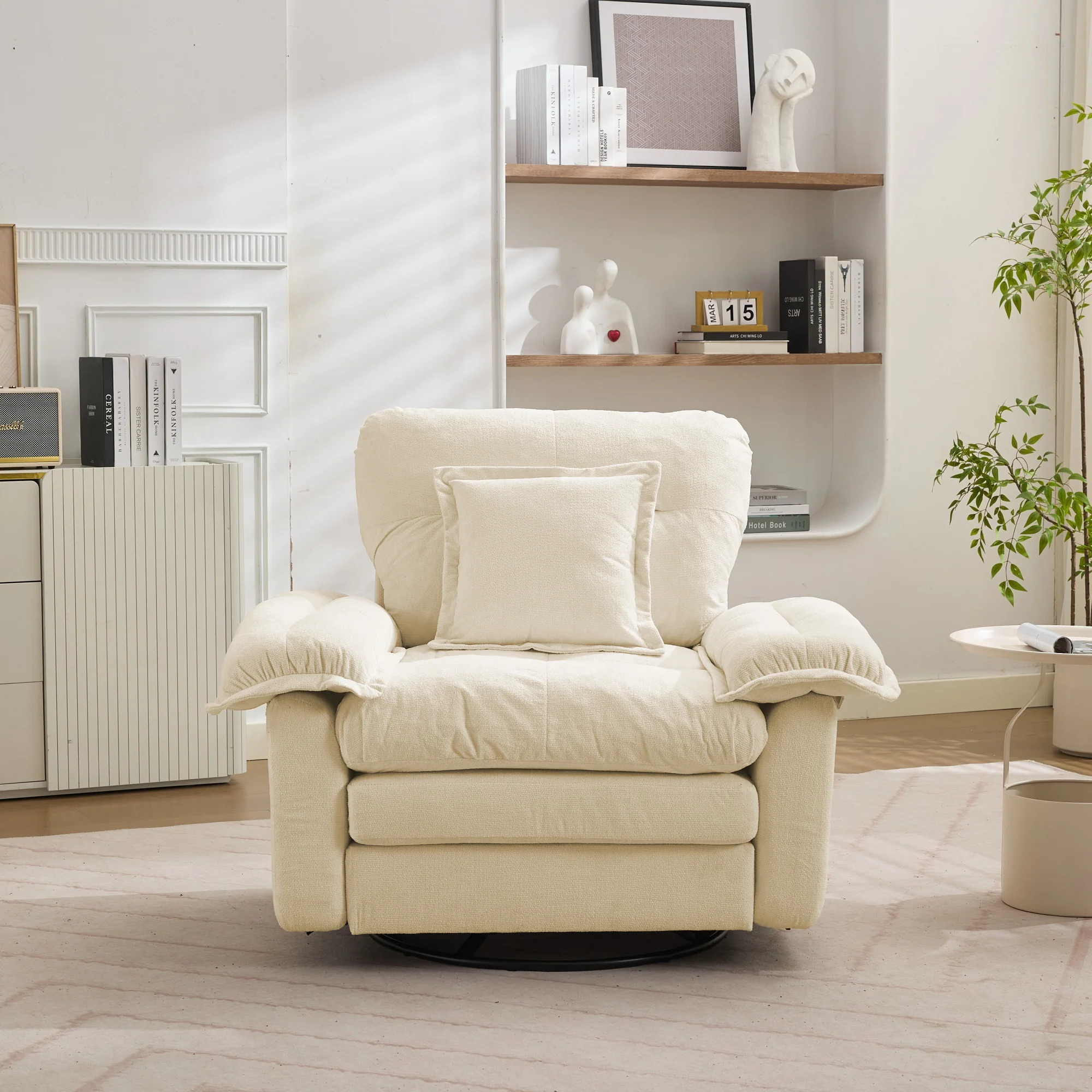 Swivel Armchair Oversized 360° Accent with Support Cushion - Chenille - Image 2
