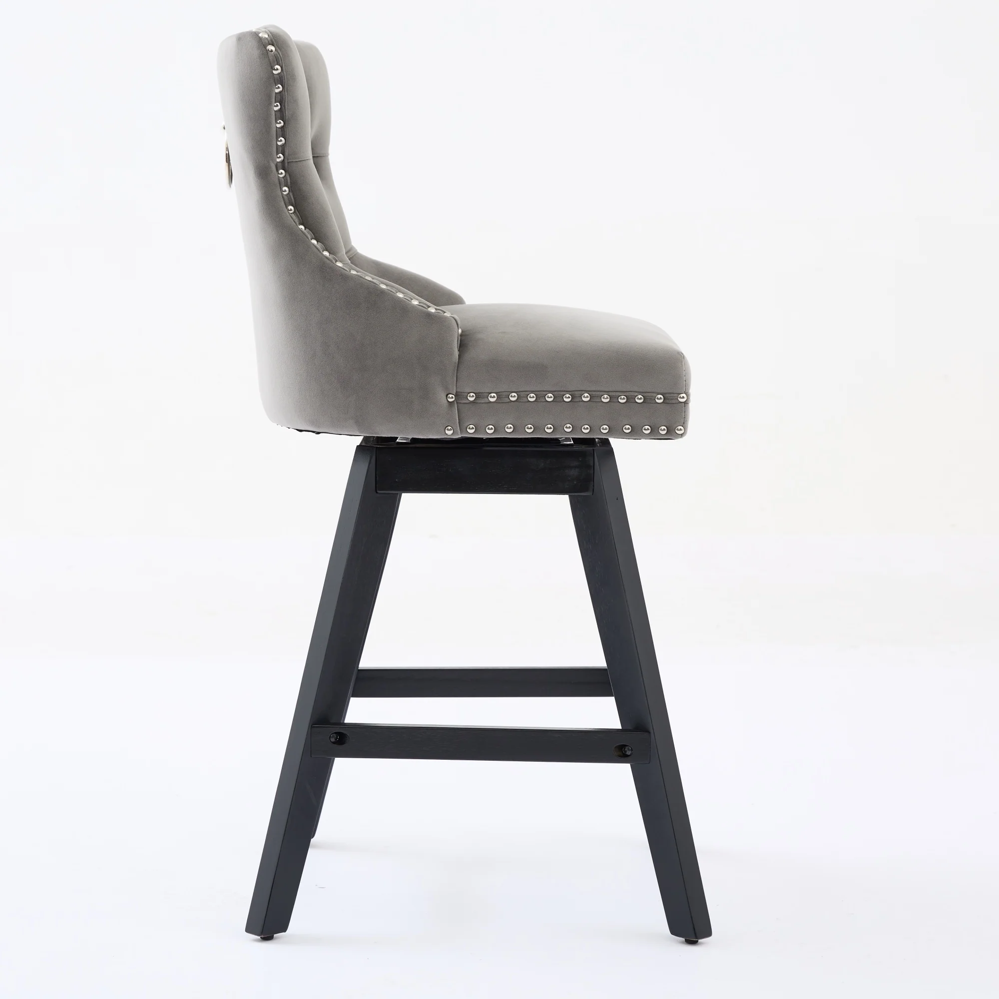 Swivel Barstools Velvet Button Tufted Wooden Legs Set of 2 - Gray - Image 5