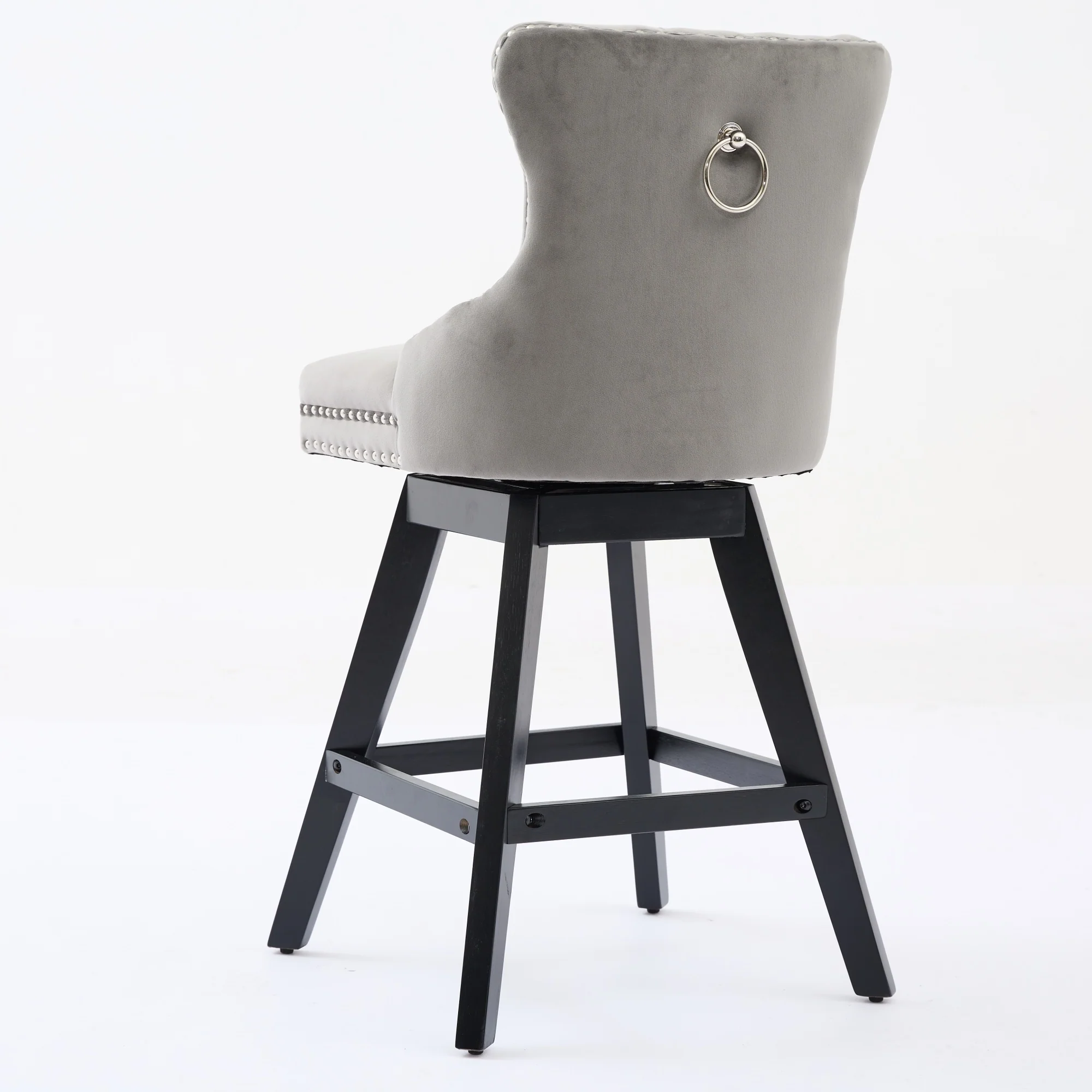 Swivel Barstools Velvet Button Tufted Wooden Legs Set of 2 - Gray - Image 7