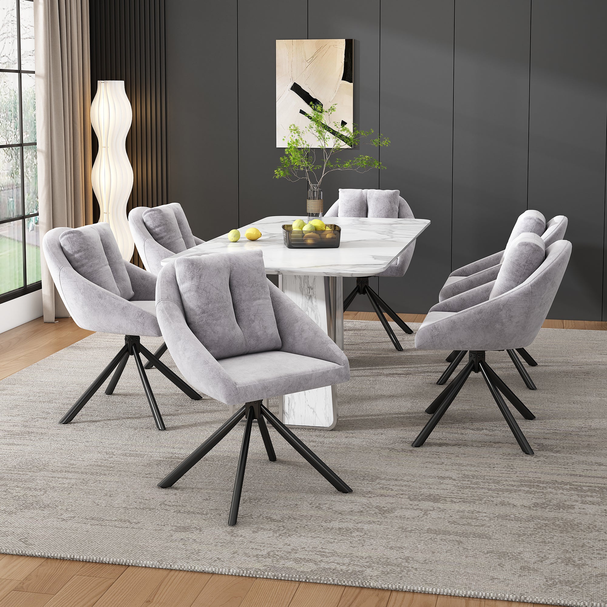 Swivel Dining Chair Set of 4 Ergonomic - Grey Velvet - Image 3