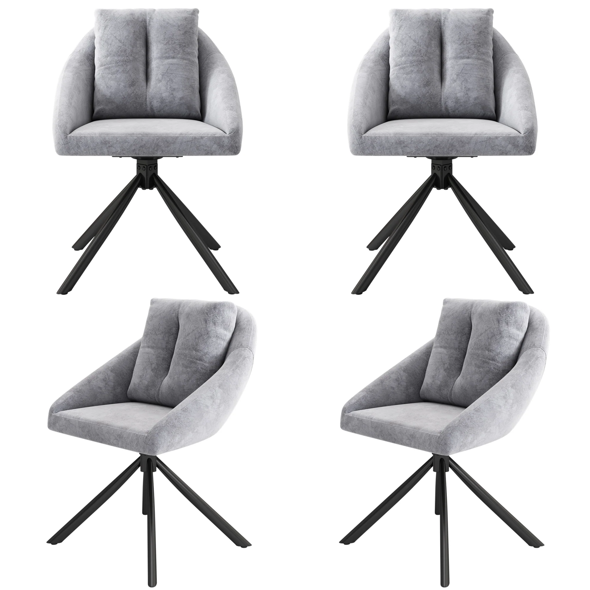 Swivel Dining Chair Set of 4 Ergonomic - Grey Velvet - Image 5