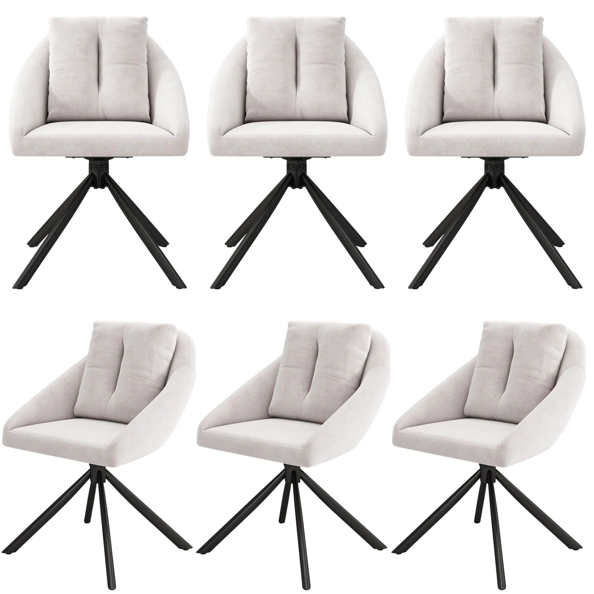 Swivel Dining Chair Set of 6 with Ergonomic Design and Breathable Fabric, Beige Velvet - Image 6