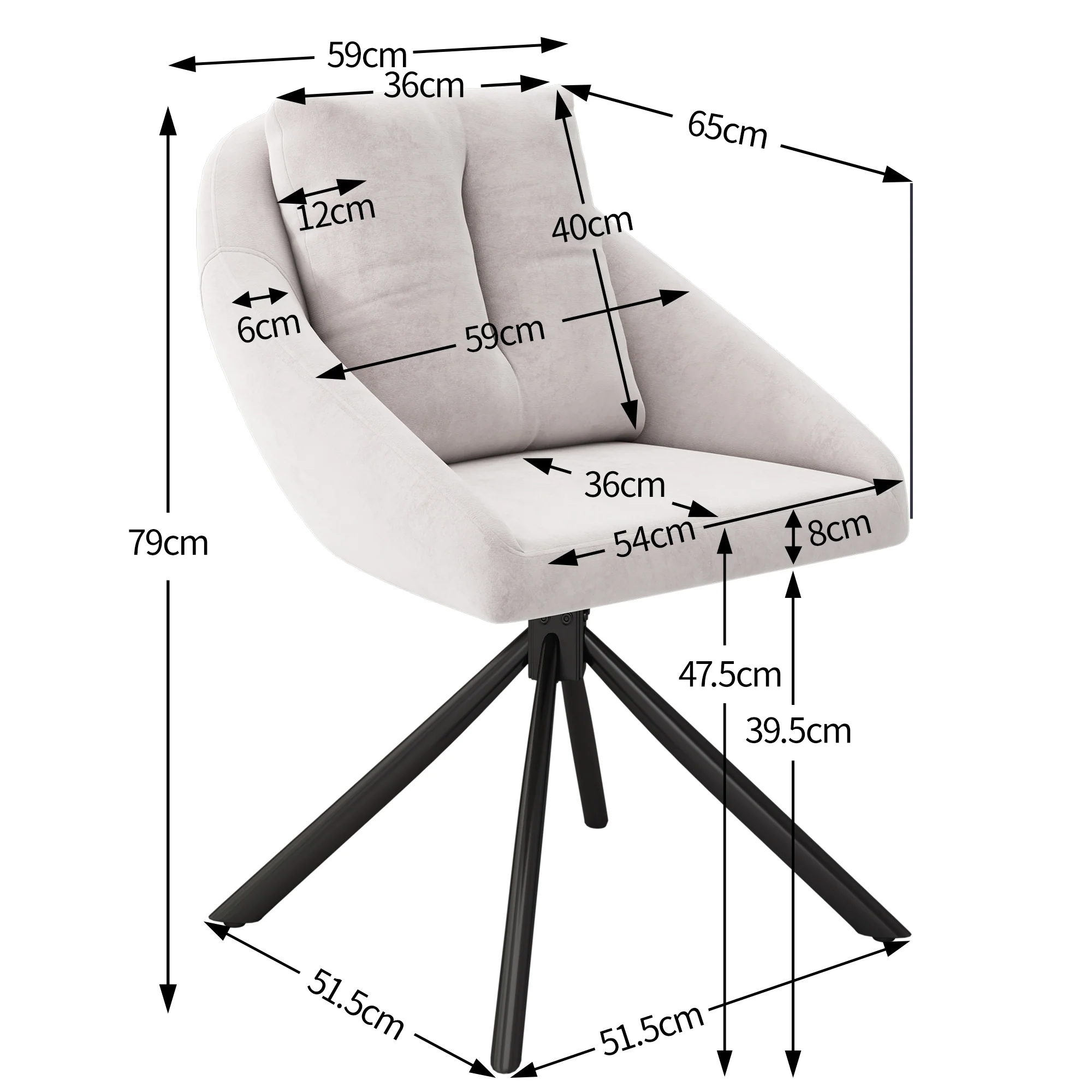 Swivel Dining Chair Set of 6 with Ergonomic Design and Breathable Fabric, Beige Velvet - Image 7