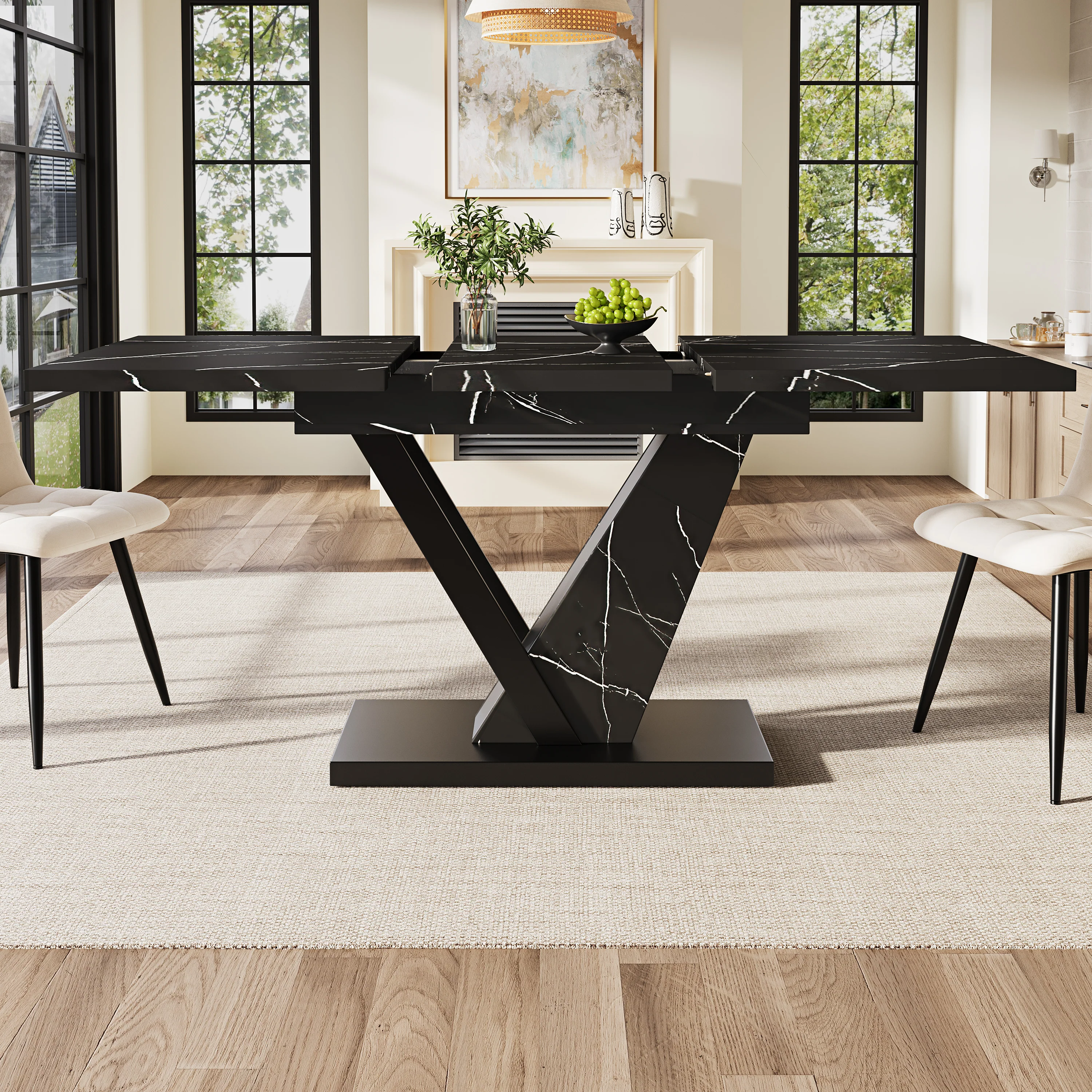 Telescopic Dining Table Extendable 120-160cm Marble Pattern - Black - Image 10