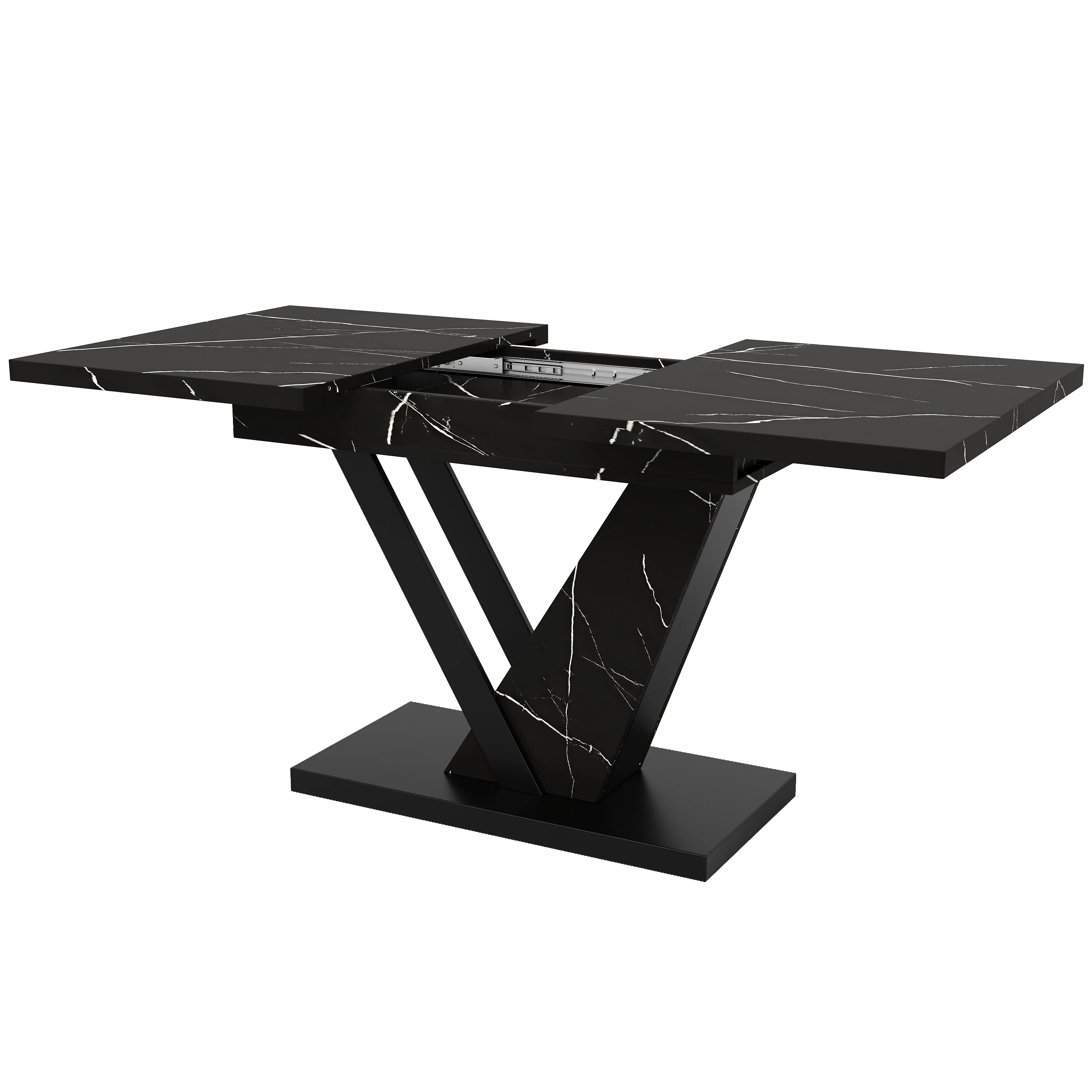 Telescopic Dining Table Extendable 120-160cm Marble Pattern - Black - Image 3