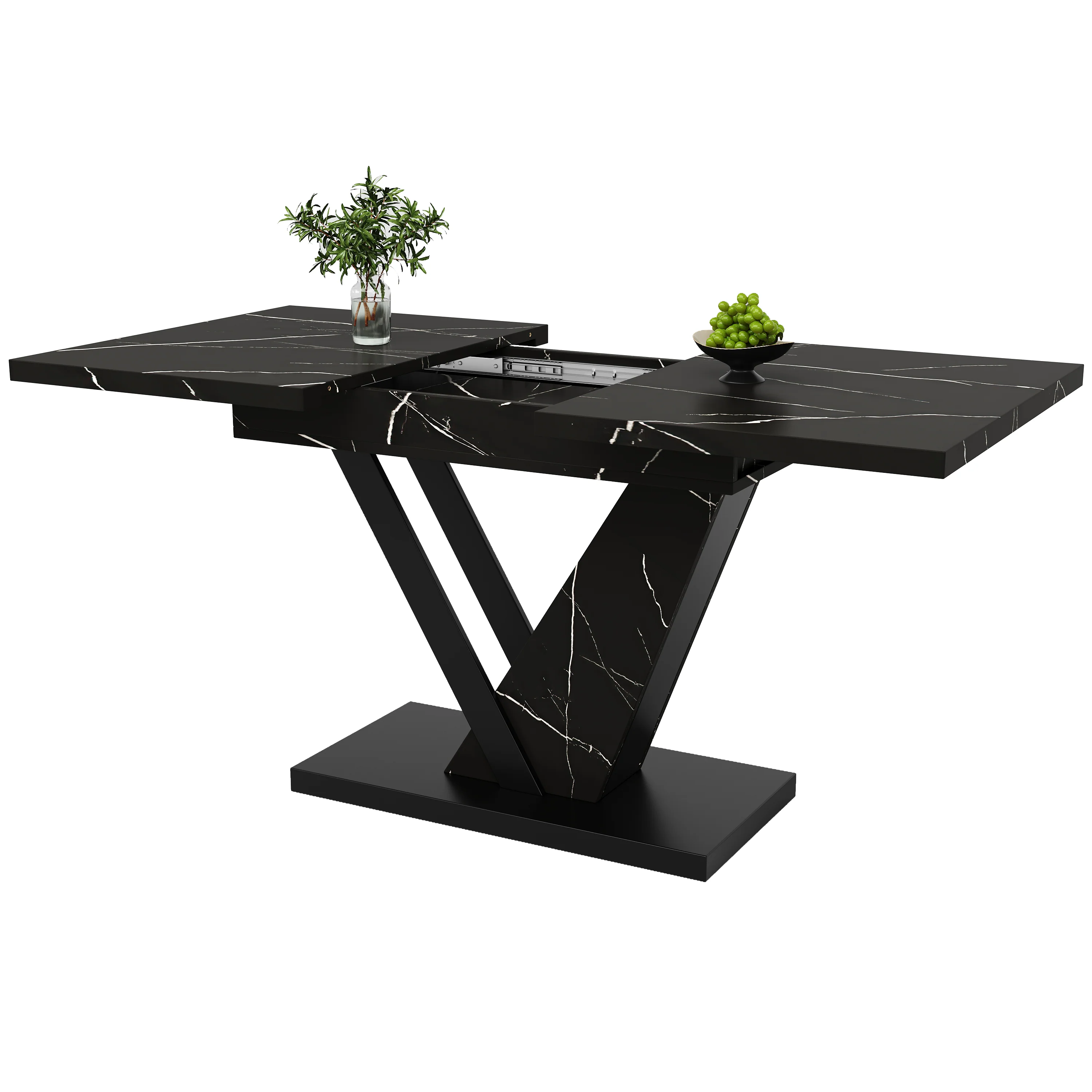 Telescopic Dining Table Extendable 120-160cm Marble Pattern - Black - Image 4