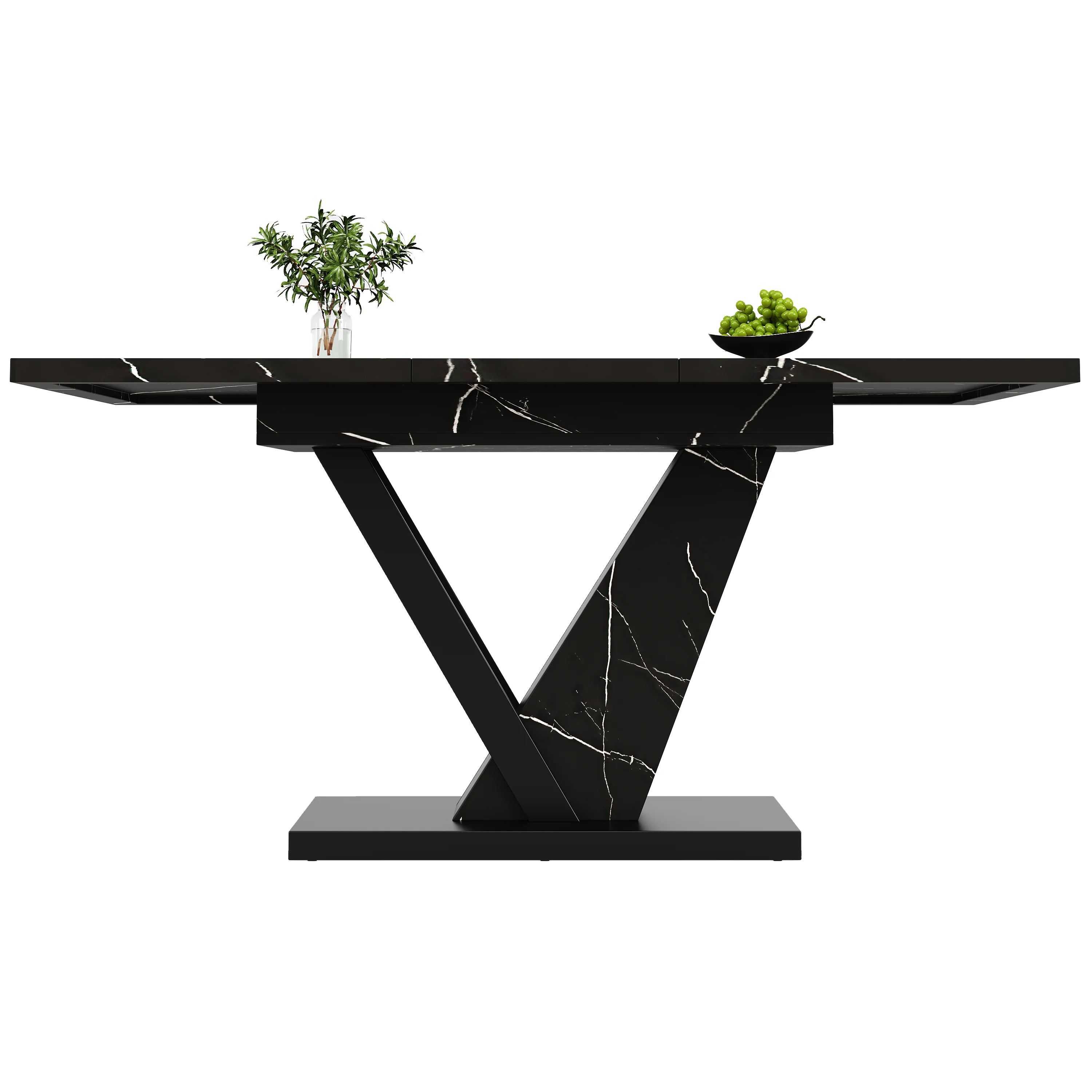 Telescopic Dining Table Extendable 120-160cm Marble Pattern - Black - Image 6