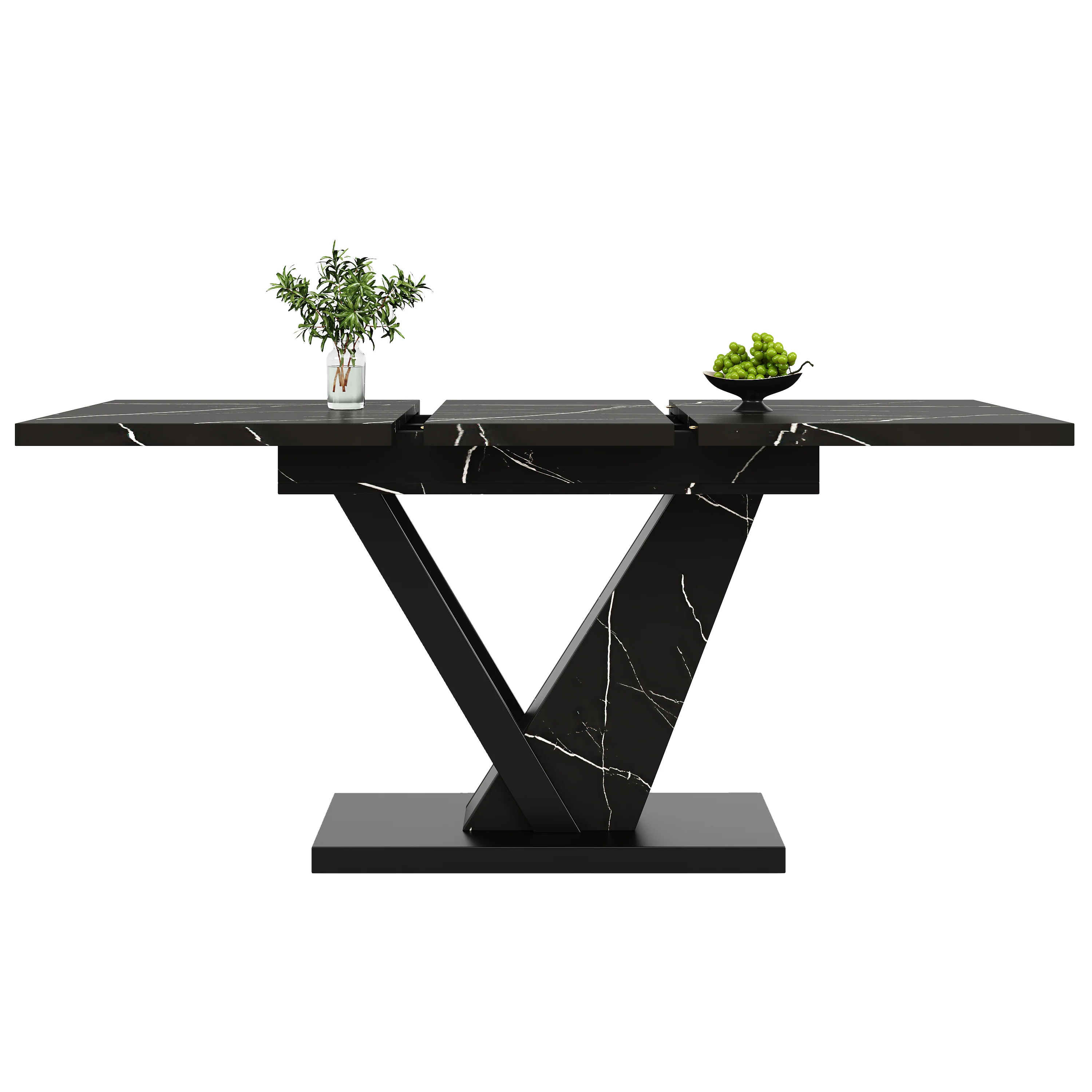 Telescopic Dining Table Extendable 120-160cm Marble Pattern - Black - Image 8