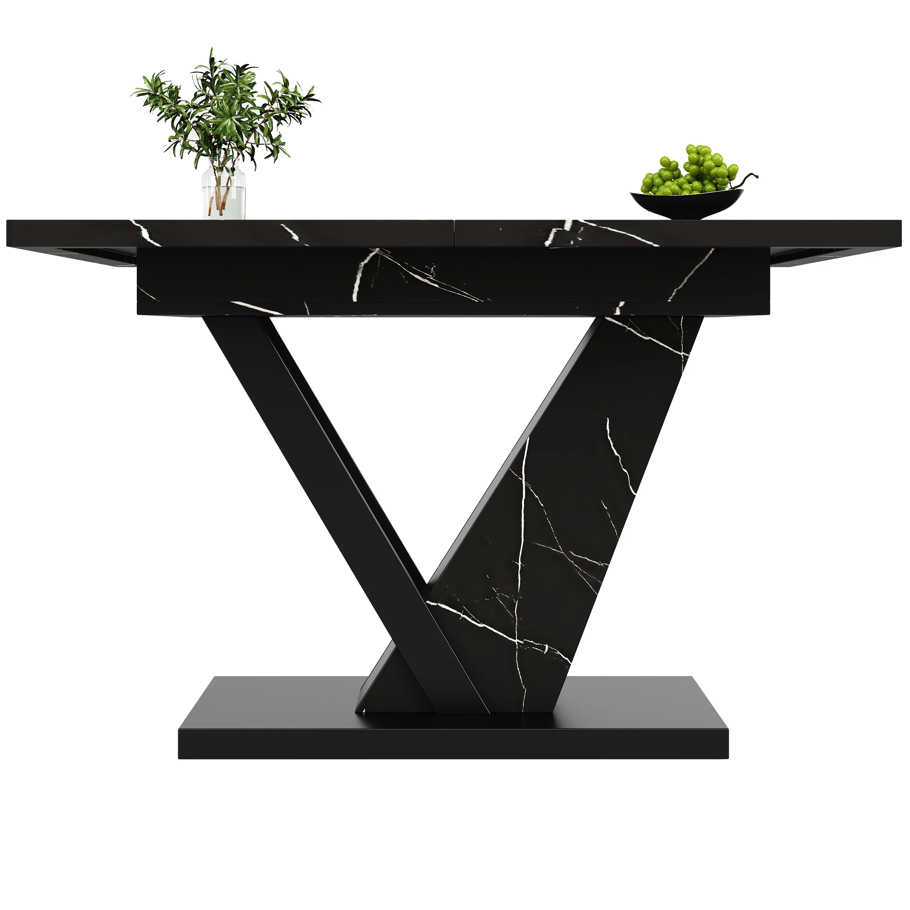Telescopic Dining Table Extendable 120-160cm Marble Pattern - Black - Image 9