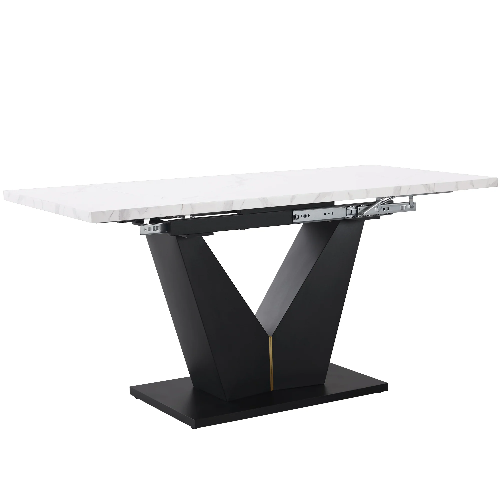 Telescopic Dining Table Extendable 99-159x75cm Space-Saving White V-Shaped Top - Image 10