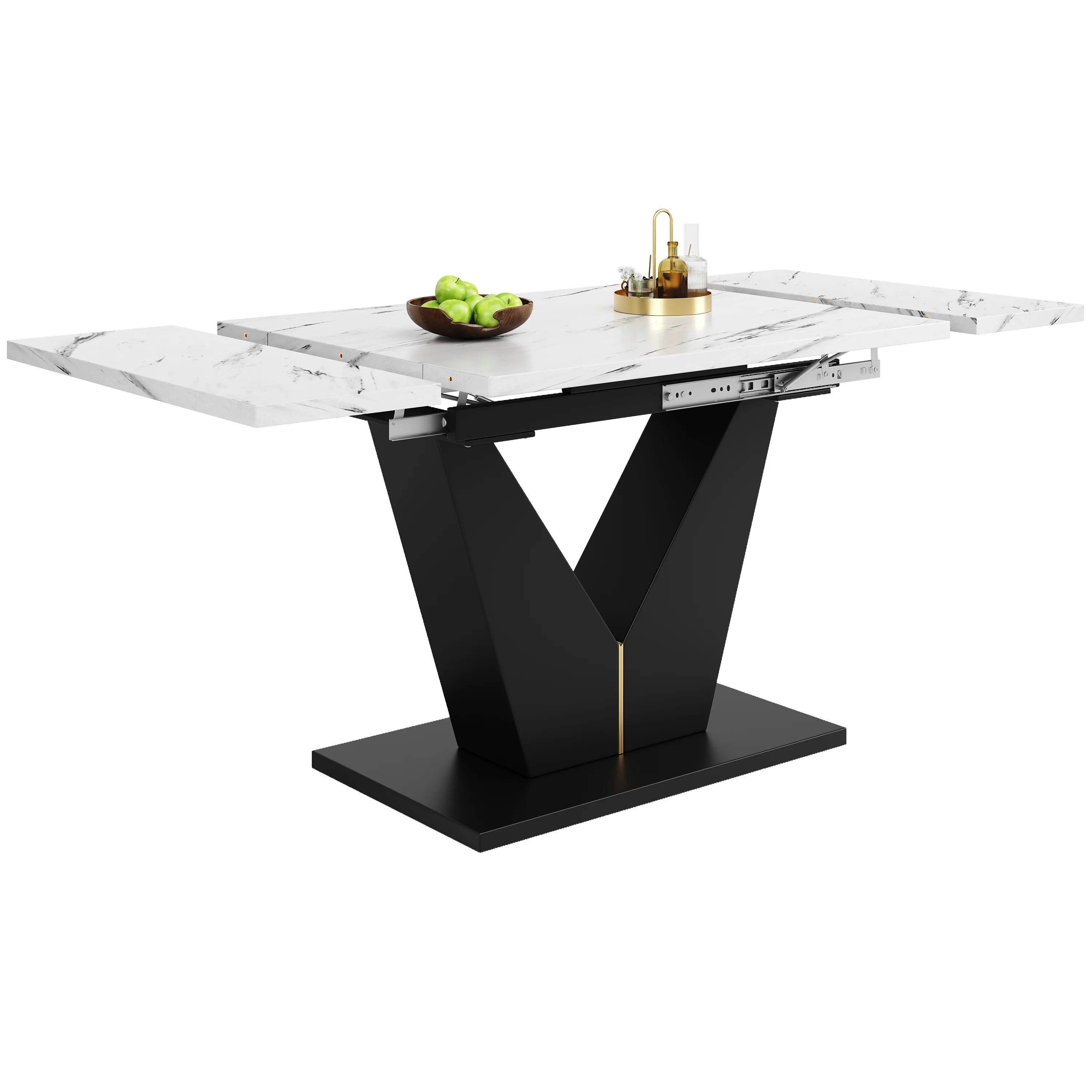 Telescopic Dining Table Extendable 99-159x75cm Space-Saving White V-Shaped Top - Image 3