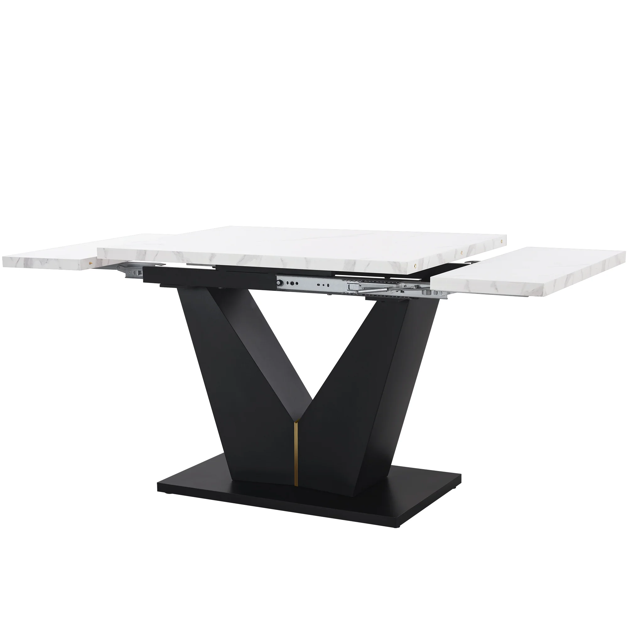 Telescopic Dining Table Extendable 99-159x75cm Space-Saving White V-Shaped Top - Image 9