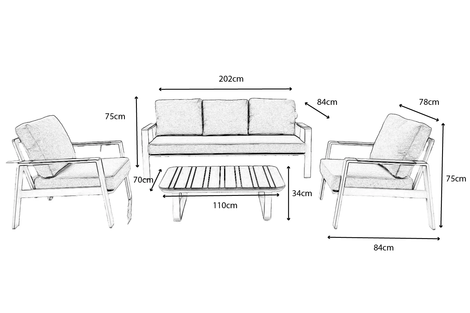 Thornbury - Aluminium Slatted Sofa Set - Image 5