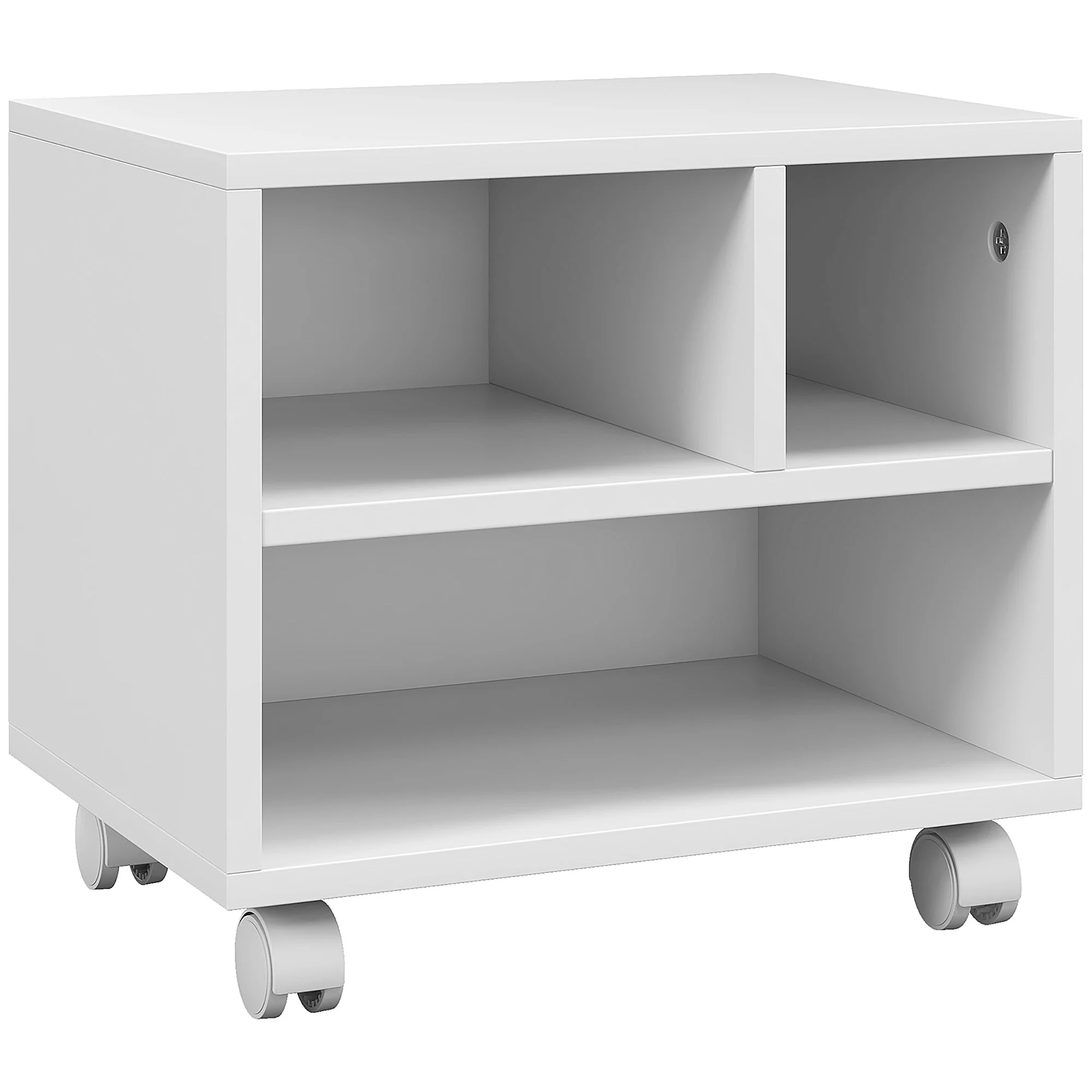 Three-Compartment Printer Cabinet Storage with Wheels - White - Image 2