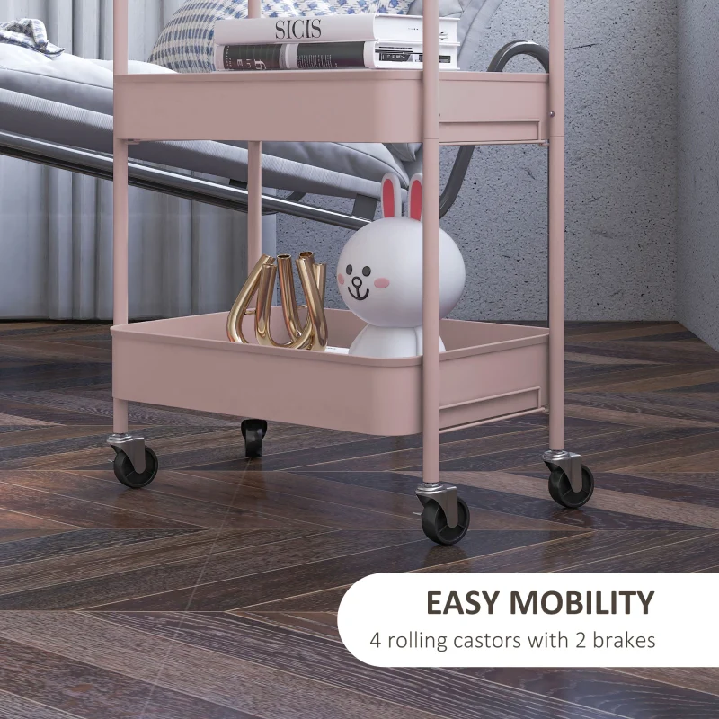 Three-Tier Storage Trolley, Multi-Purpose Steel, Pink - Image 5