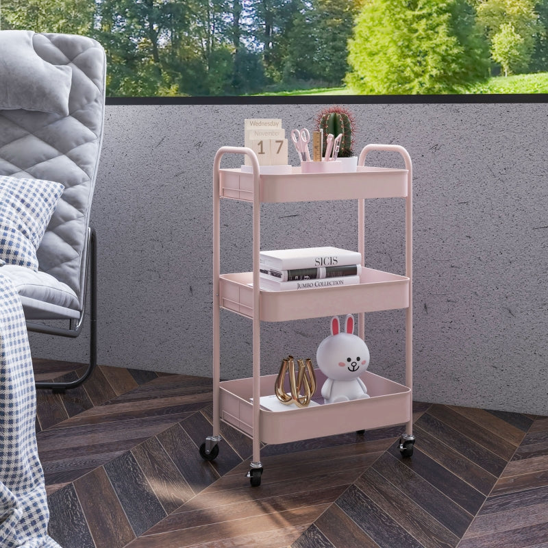 Three-Tier Storage Trolley, Multi-Purpose Steel, Pink - Image 7