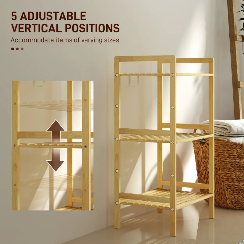 Three-Tier Storage Unit, Adjustable Shelves, Bamboo - Image 5