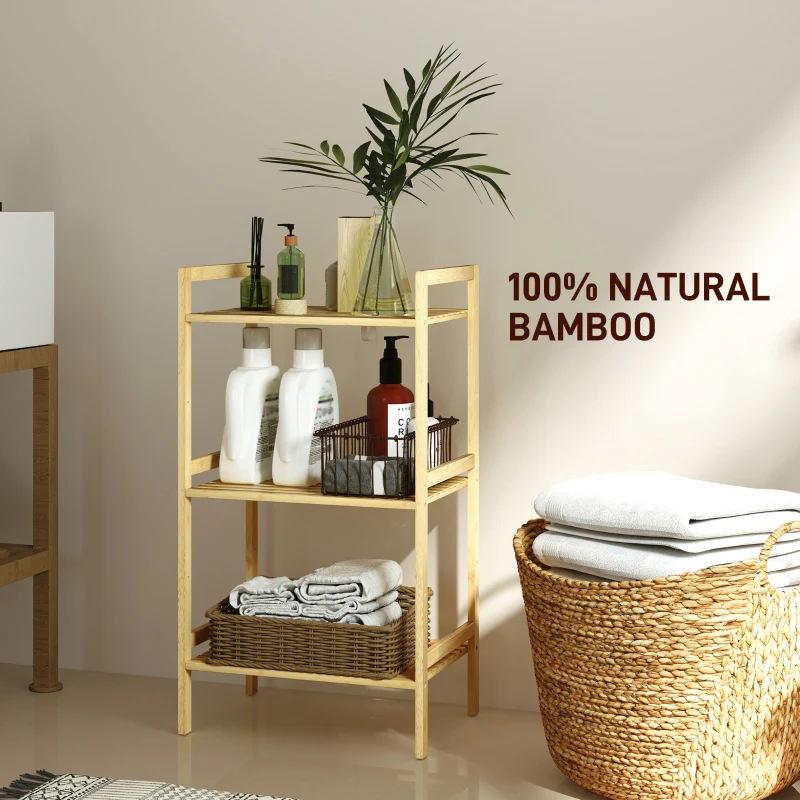 Three-Tier Storage Unit, Adjustable Shelves, Bamboo - Image 7