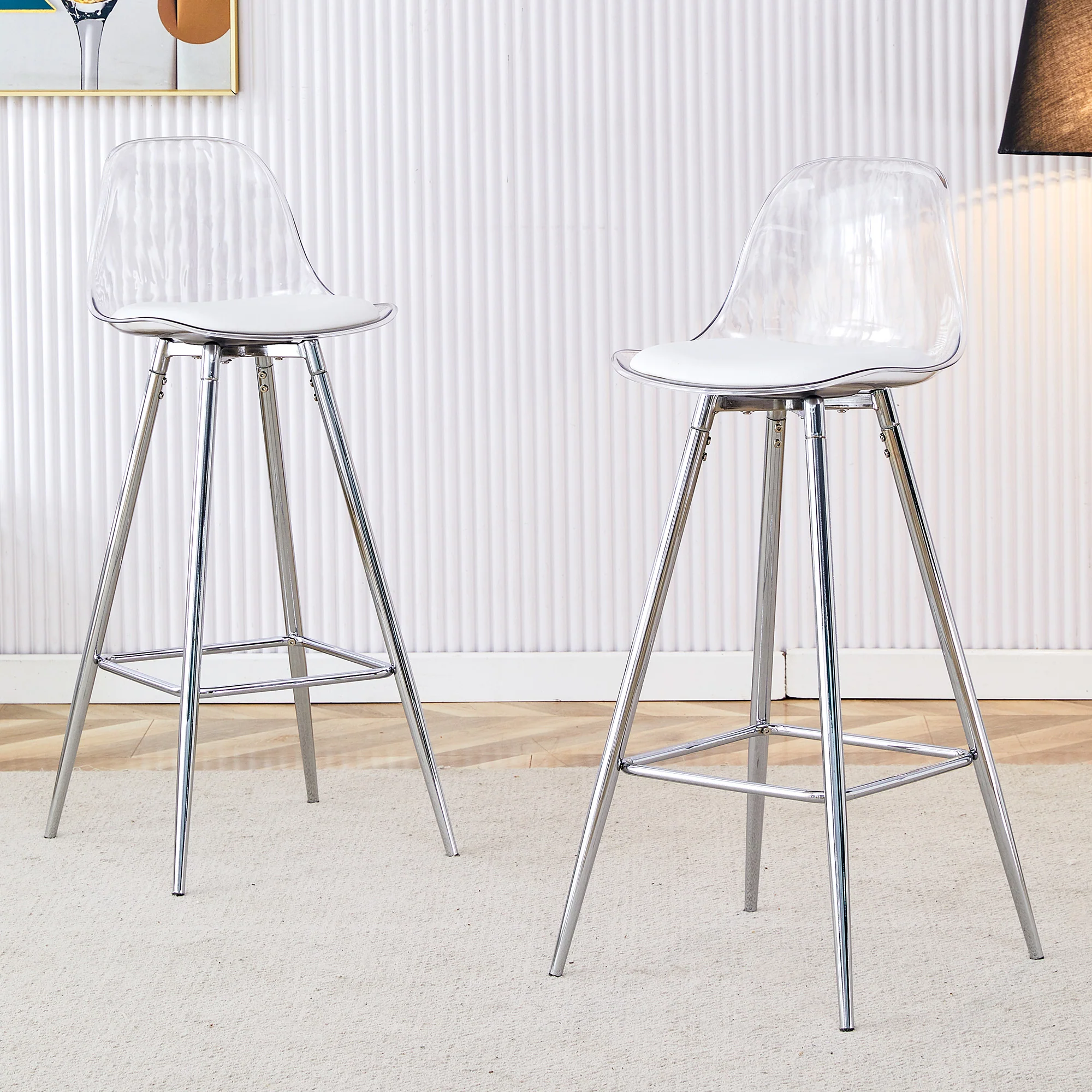 Transparent Armchairs 2-Piece Set Translucent Backrests Silver Metal Frame