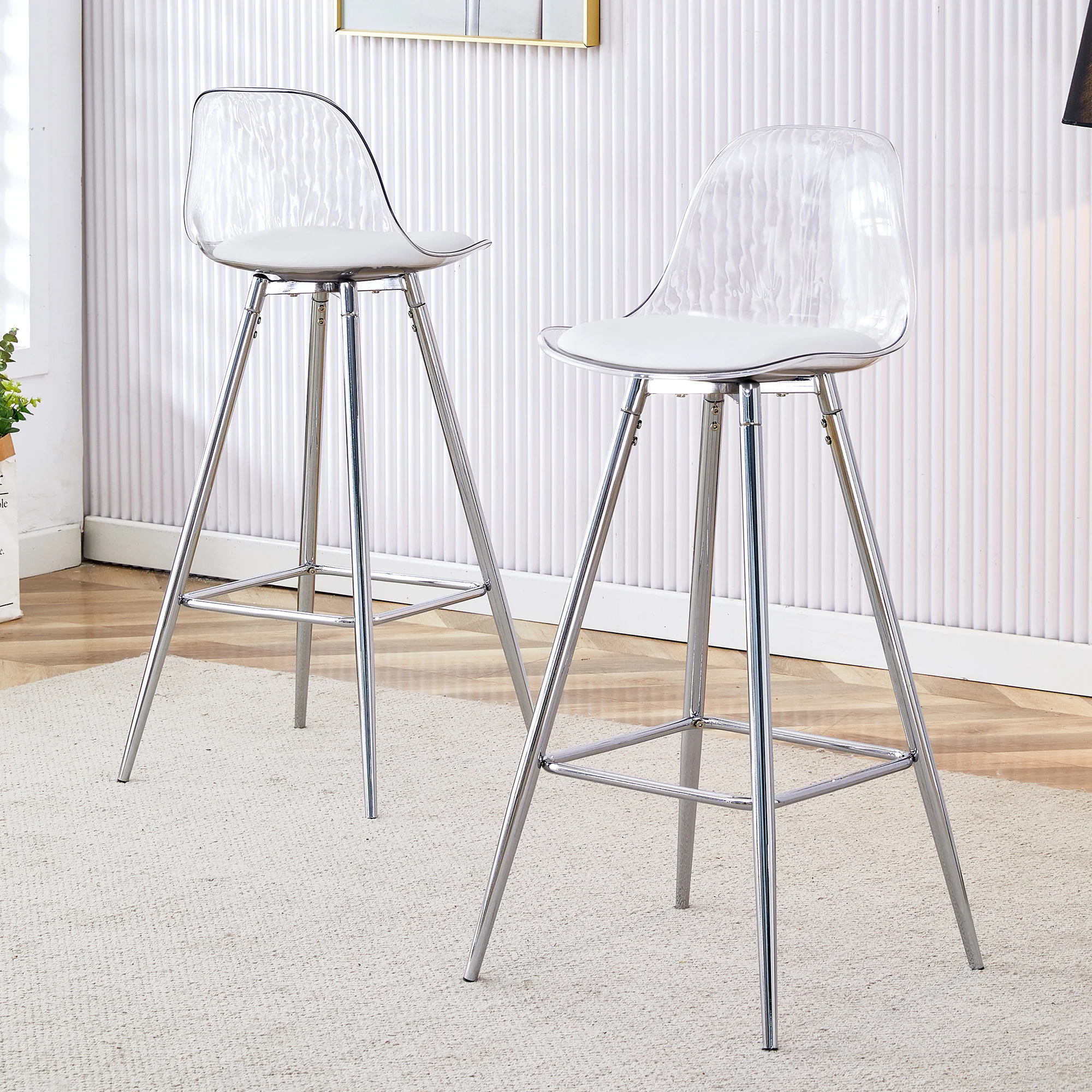 Transparent Armchairs 2-Piece Set Translucent Backrests Silver Metal Frame - Image 2
