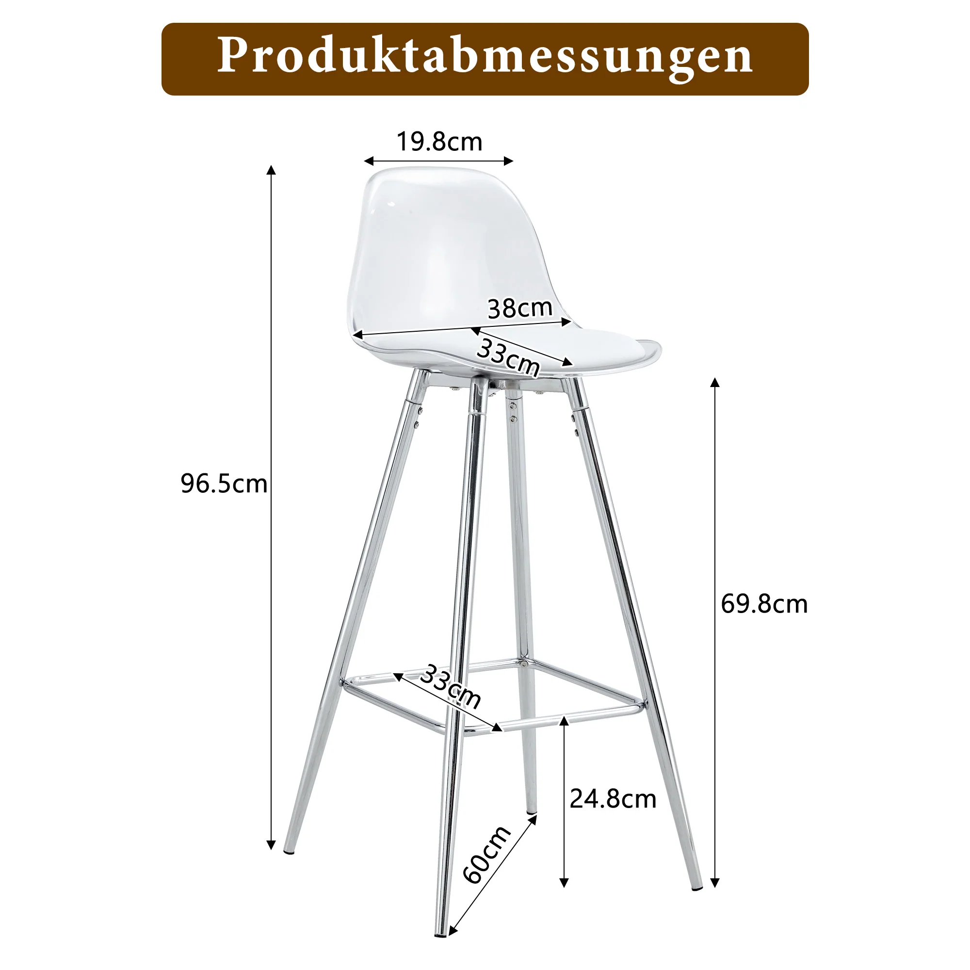 Transparent Armchairs 2-Piece Set Translucent Backrests Silver Metal Frame - Image 4