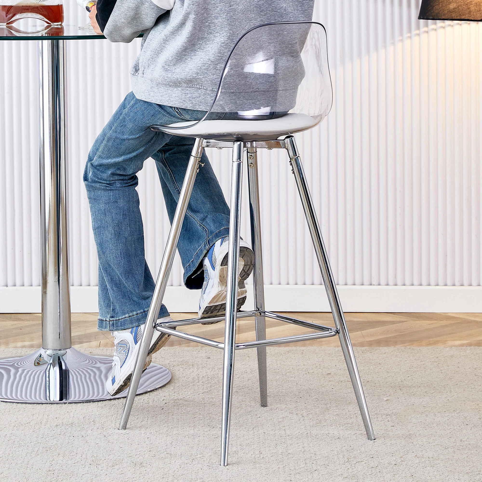 Transparent Armchairs 2-Piece Set Translucent Backrests Silver Metal Frame - Image 5