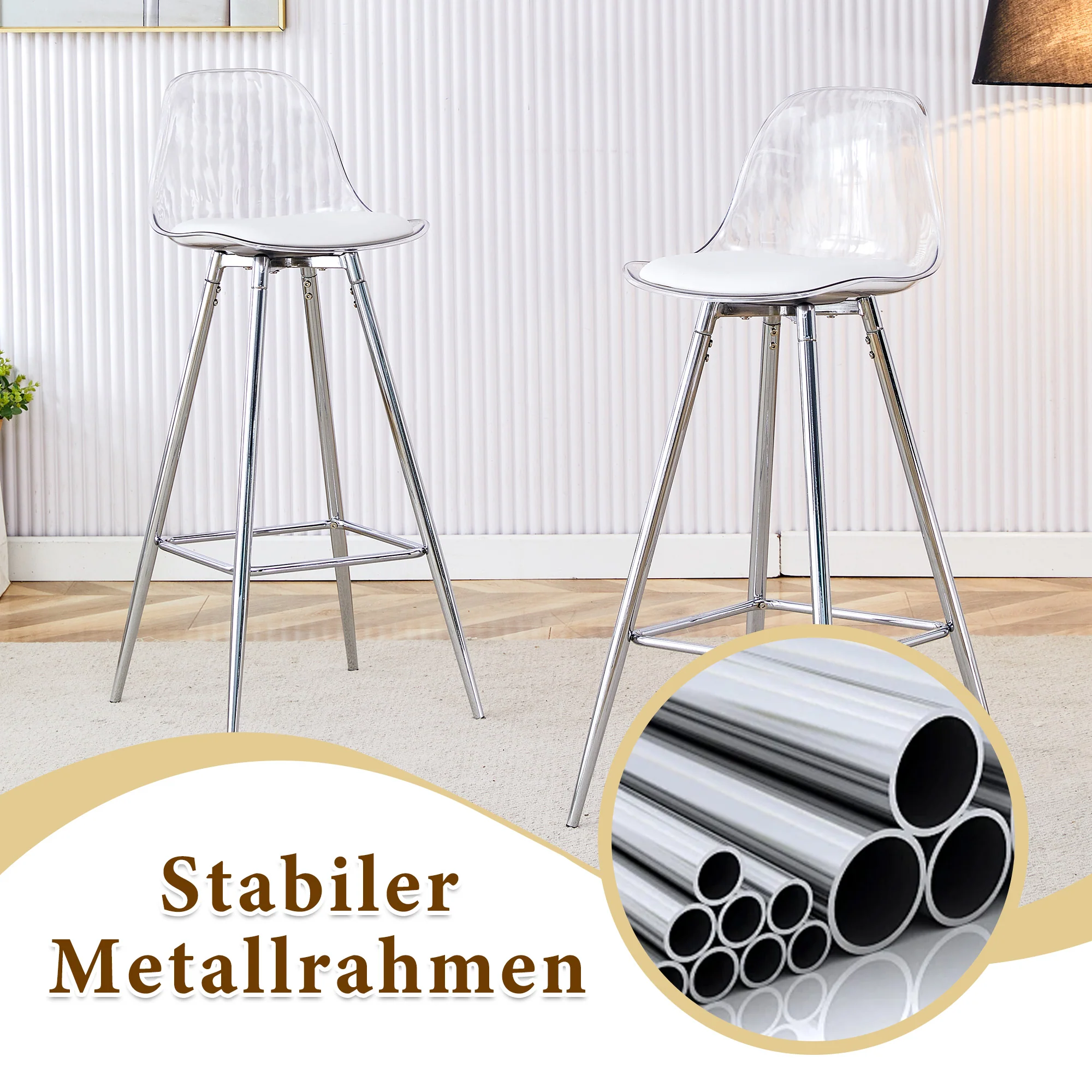 Transparent Armchairs 2-Piece Set Translucent Backrests Silver Metal Frame - Image 6