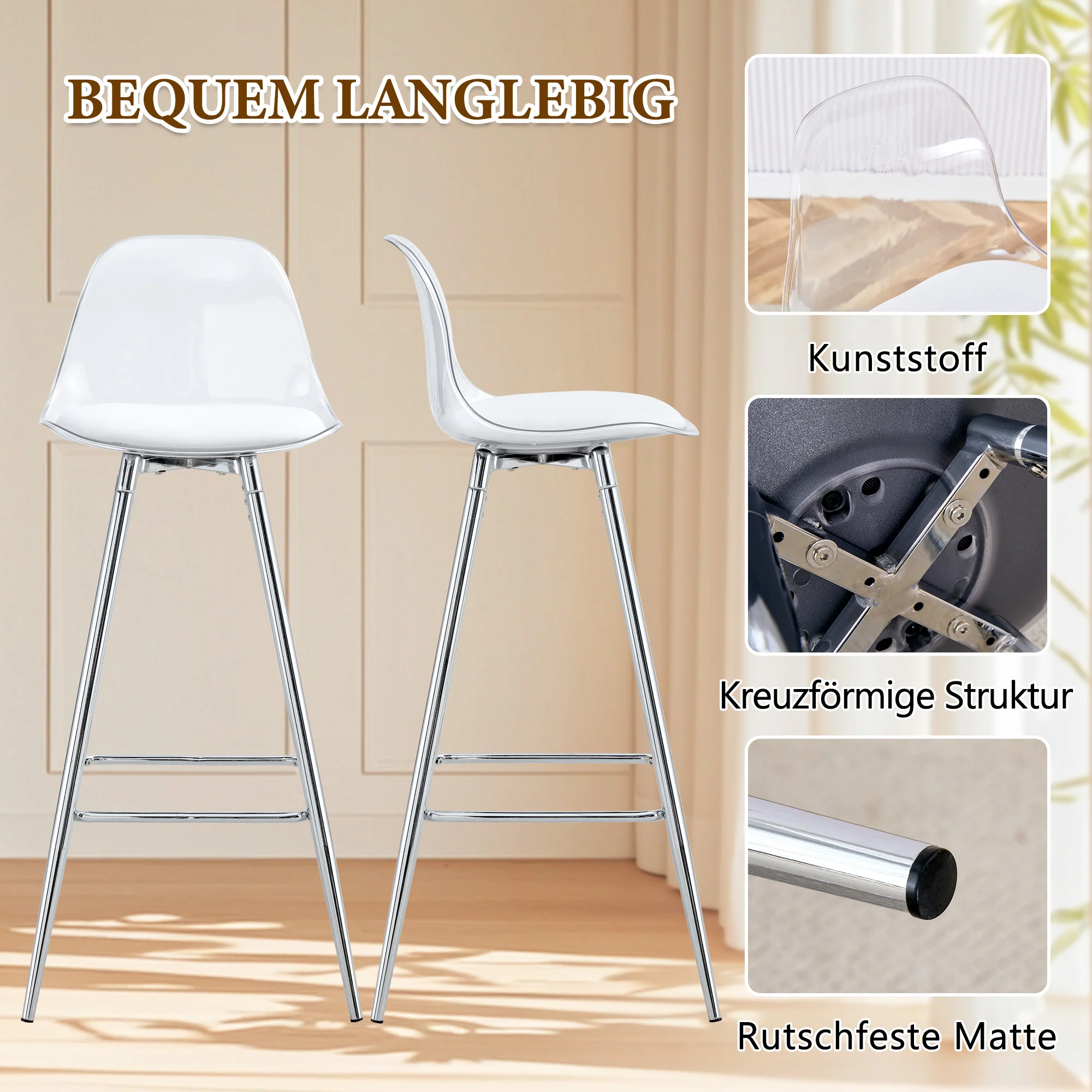 Transparent Armchairs 2-Piece Set Translucent Backrests Silver Metal Frame - Image 8