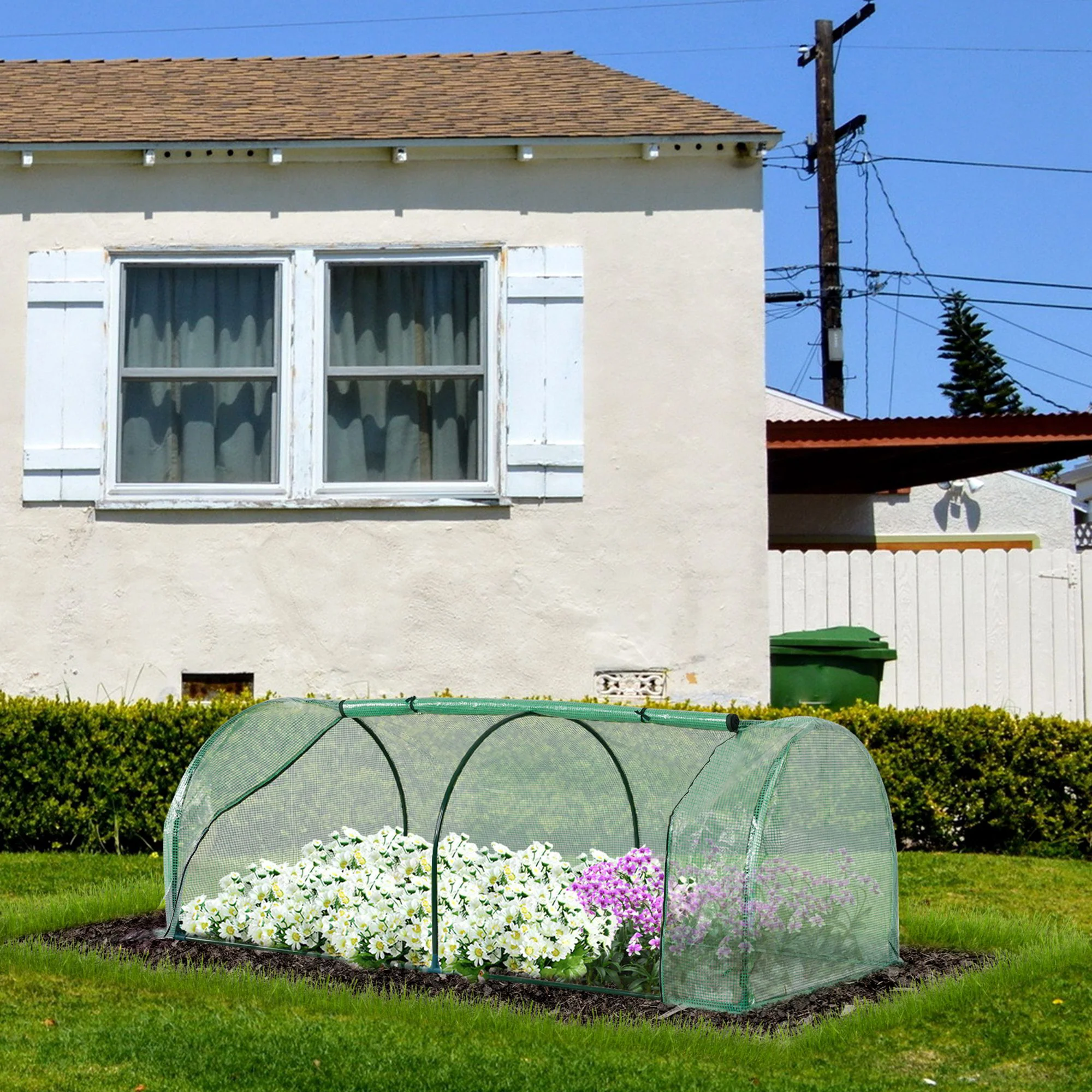 Tunnel Greenhouse, Green Grow House for Garden Outdoor, Steel Frame, PE Cover, Green