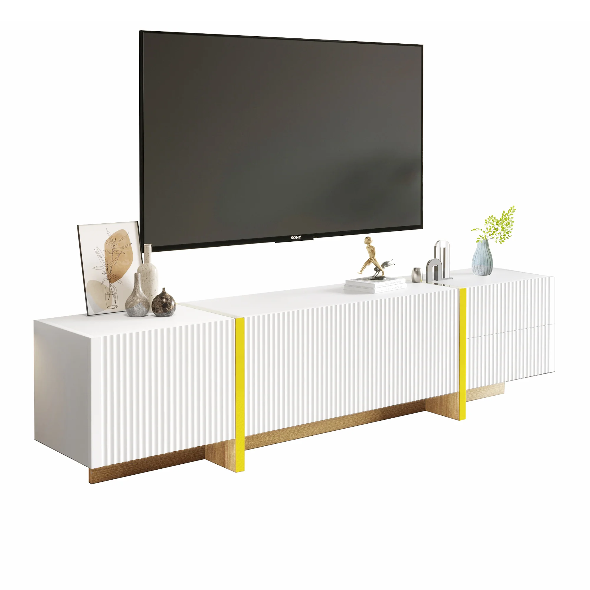 TV Cabinet 190 cm 3 Doors 2 Drawers, White Gold Wood Grain - Image 2