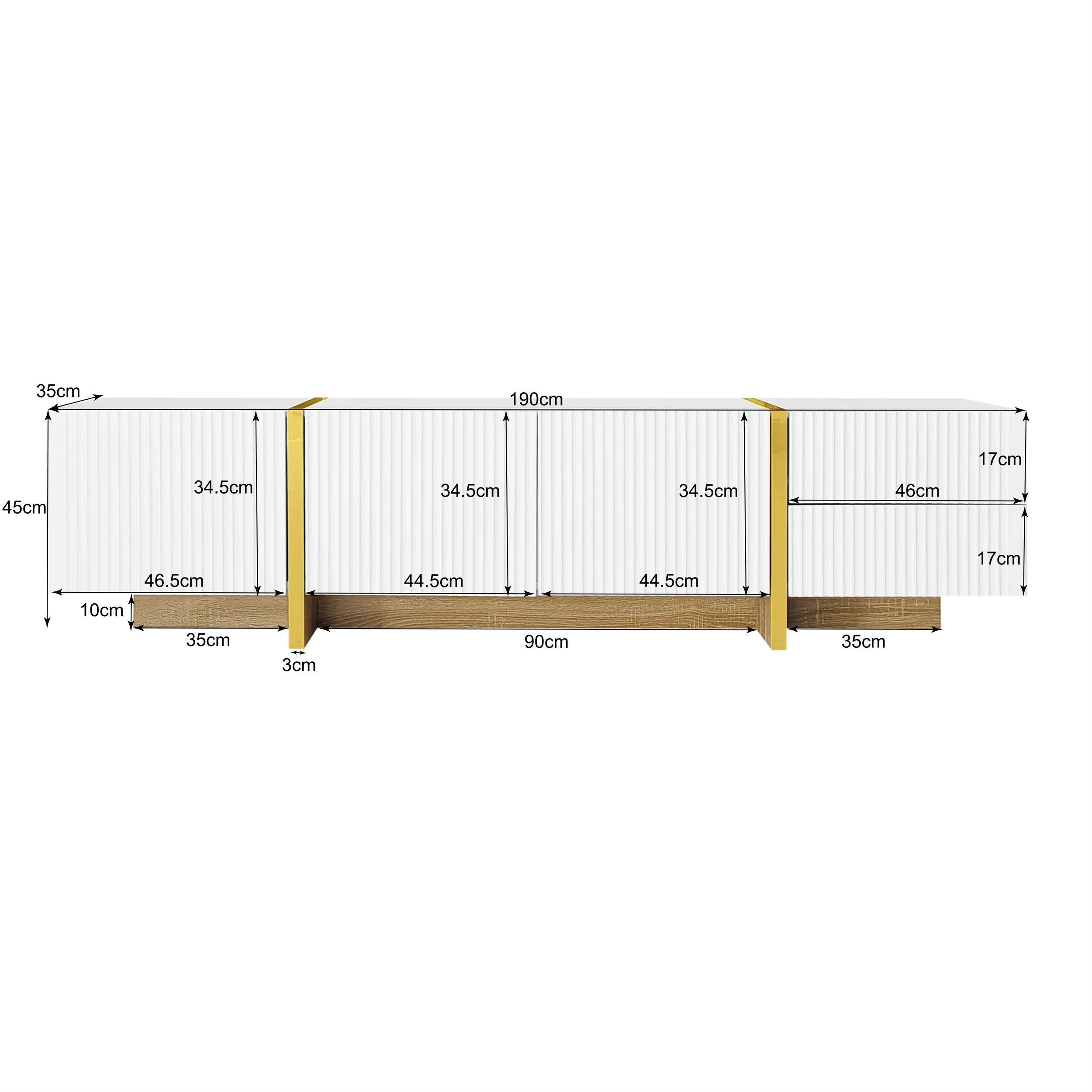 TV Cabinet 190 cm 3 Doors 2 Drawers, White Gold Wood Grain - Image 6