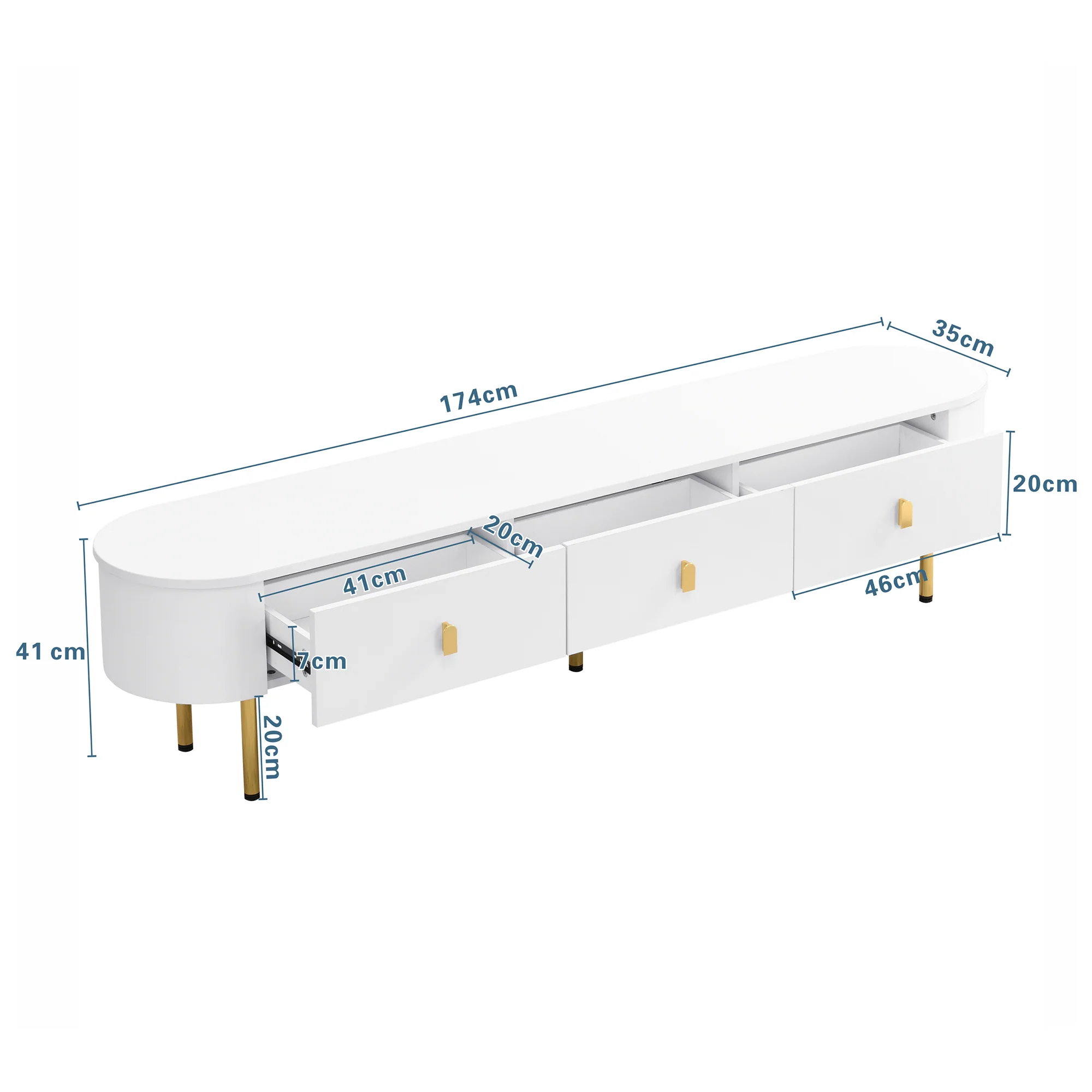 TV Cabinet Coffee Table Set, Luxury Living Room Combination with Drawers, Rounded Corners, White and Gold - Image 10