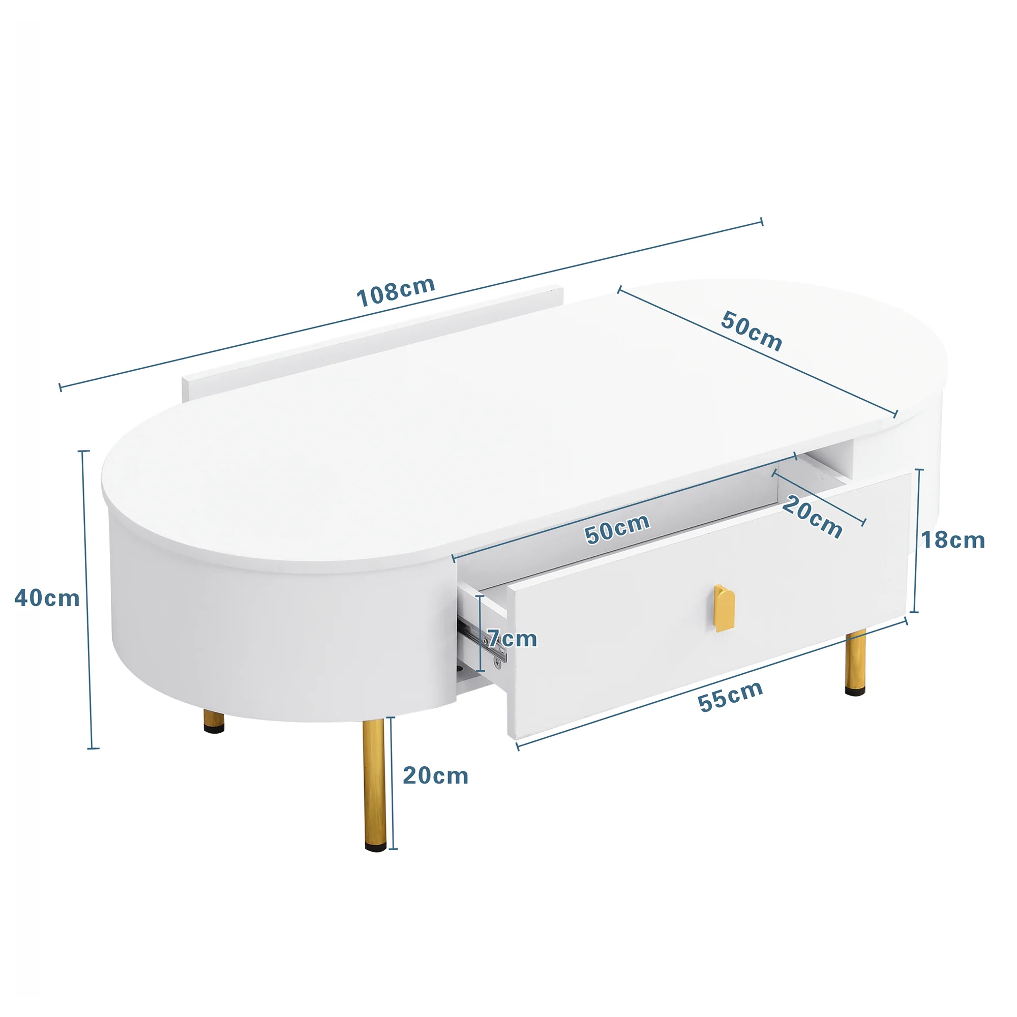 TV Cabinet Coffee Table Set, Luxury Living Room Combination with Drawers, Rounded Corners, White and Gold - Image 7