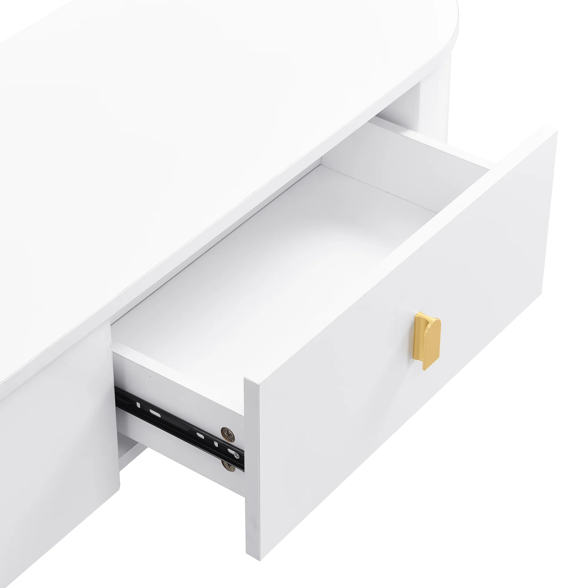 TV Cabinet Coffee Table Set, Luxury Living Room Combination with Drawers, Rounded Corners, White and Gold - Image 8