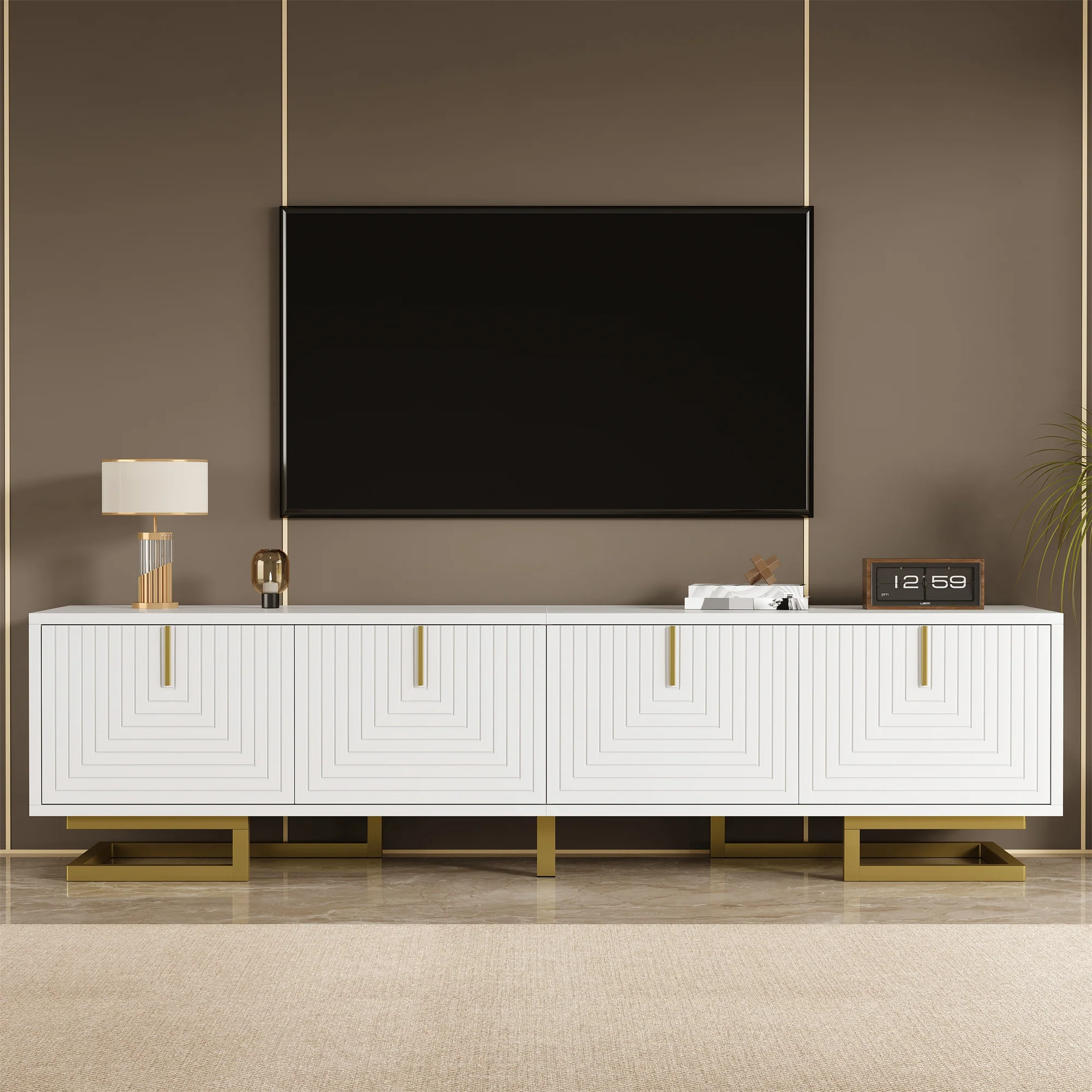 TV Cabinet Lowboard Textured Doors Gold Handles and Legs - Image 6