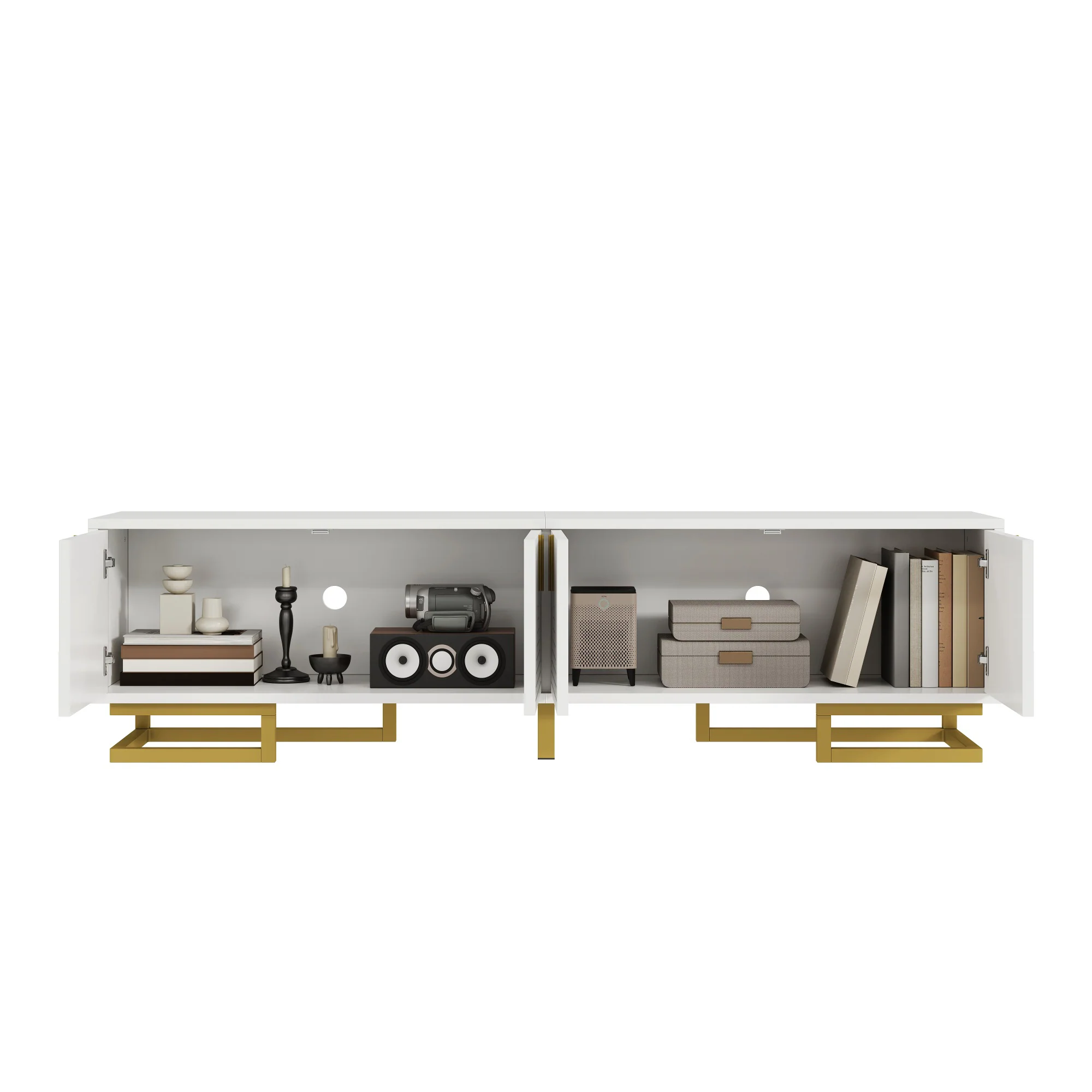 TV Cabinet Lowboard Textured Doors Gold Handles and Legs - Image 7